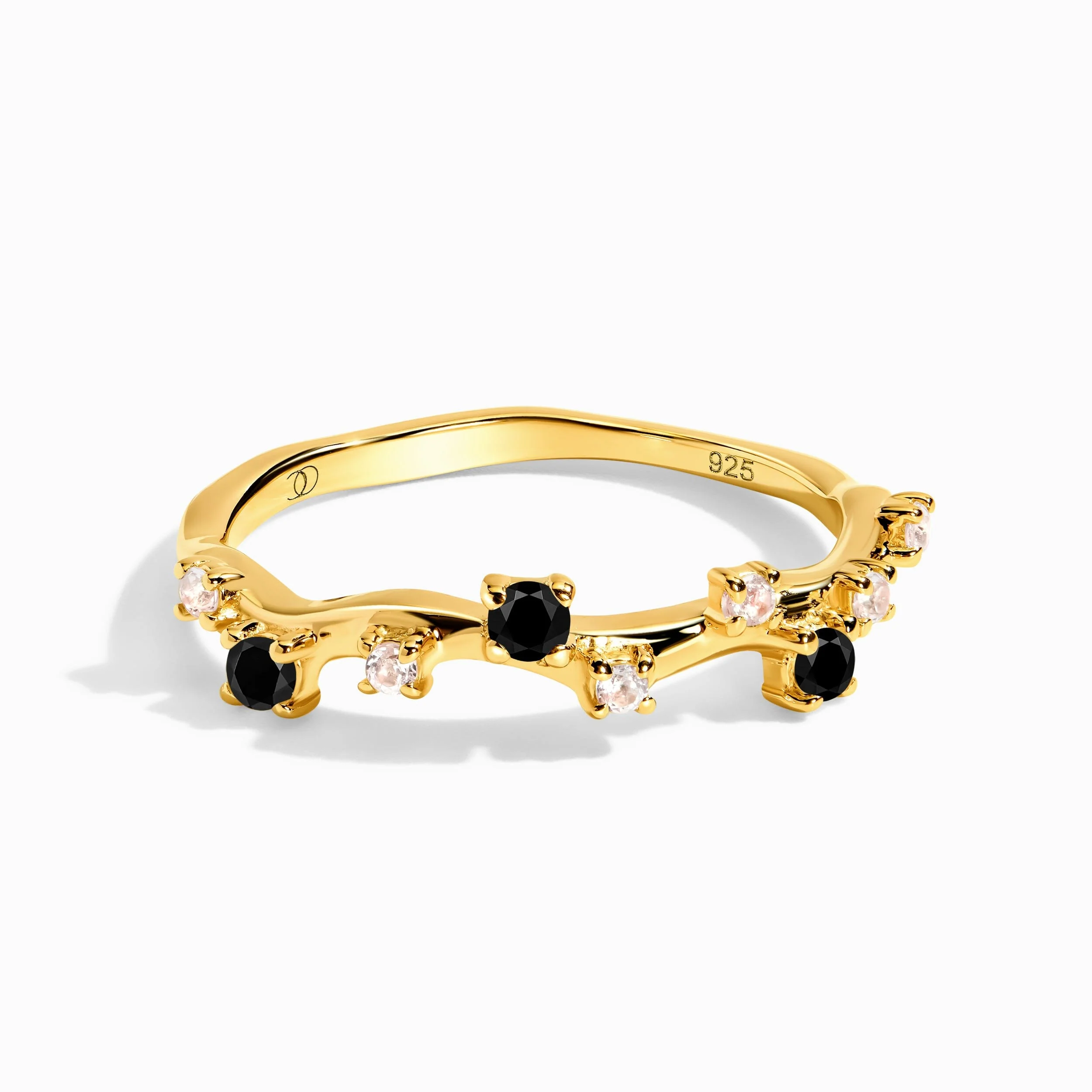 Fine Black Onyx Lab Diamond Ring - Stardust Band - Image 5