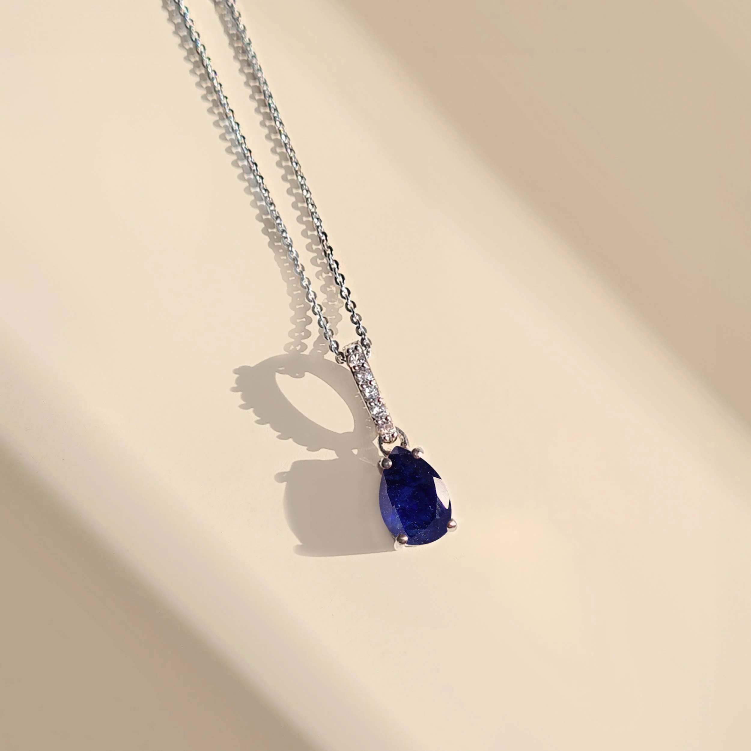 Fine Blue Sapphire Lab Diamond Necklace Sway - September Birthstone - Image 10