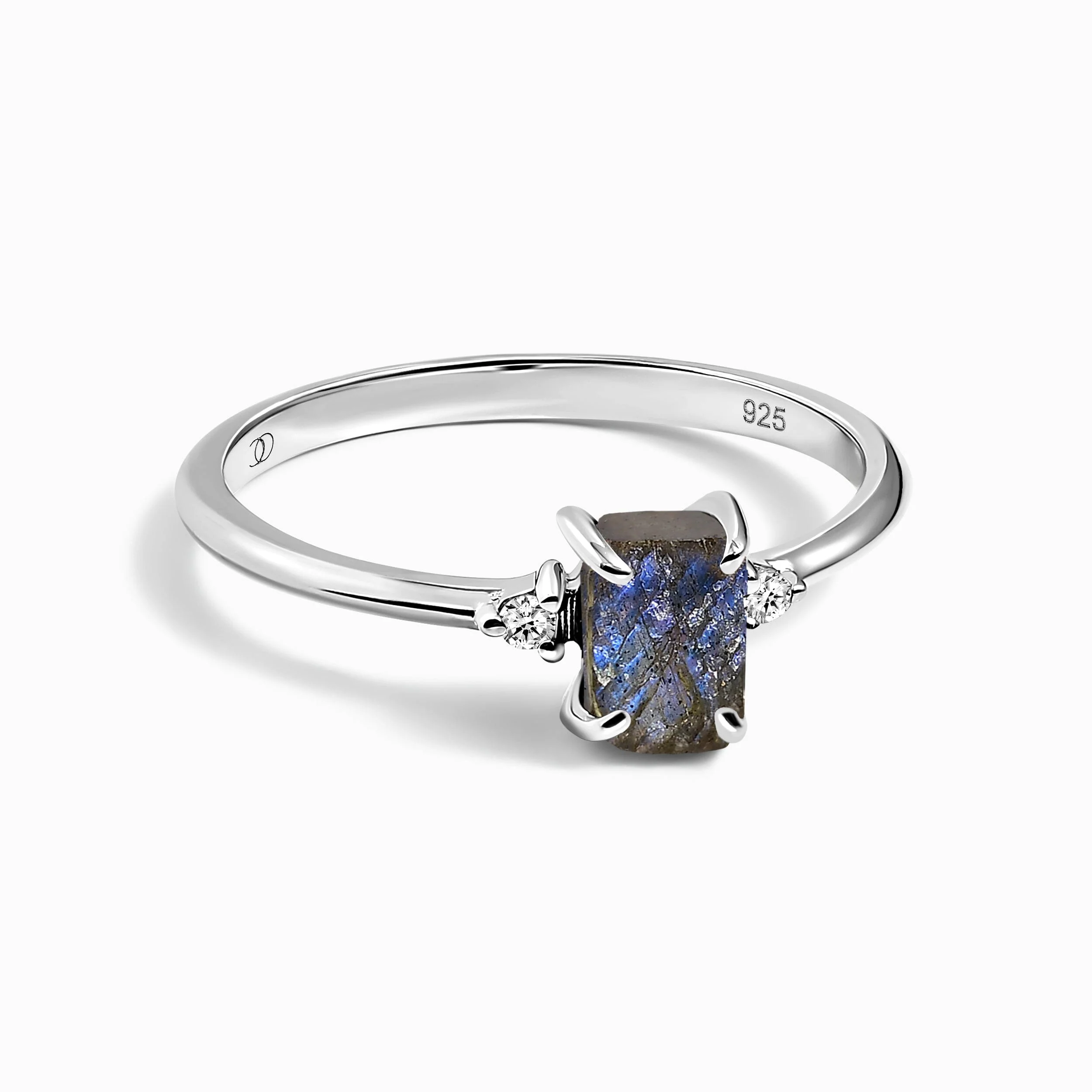 Fine Labradorite Lab Diamond Ring - Petite Raw Allure