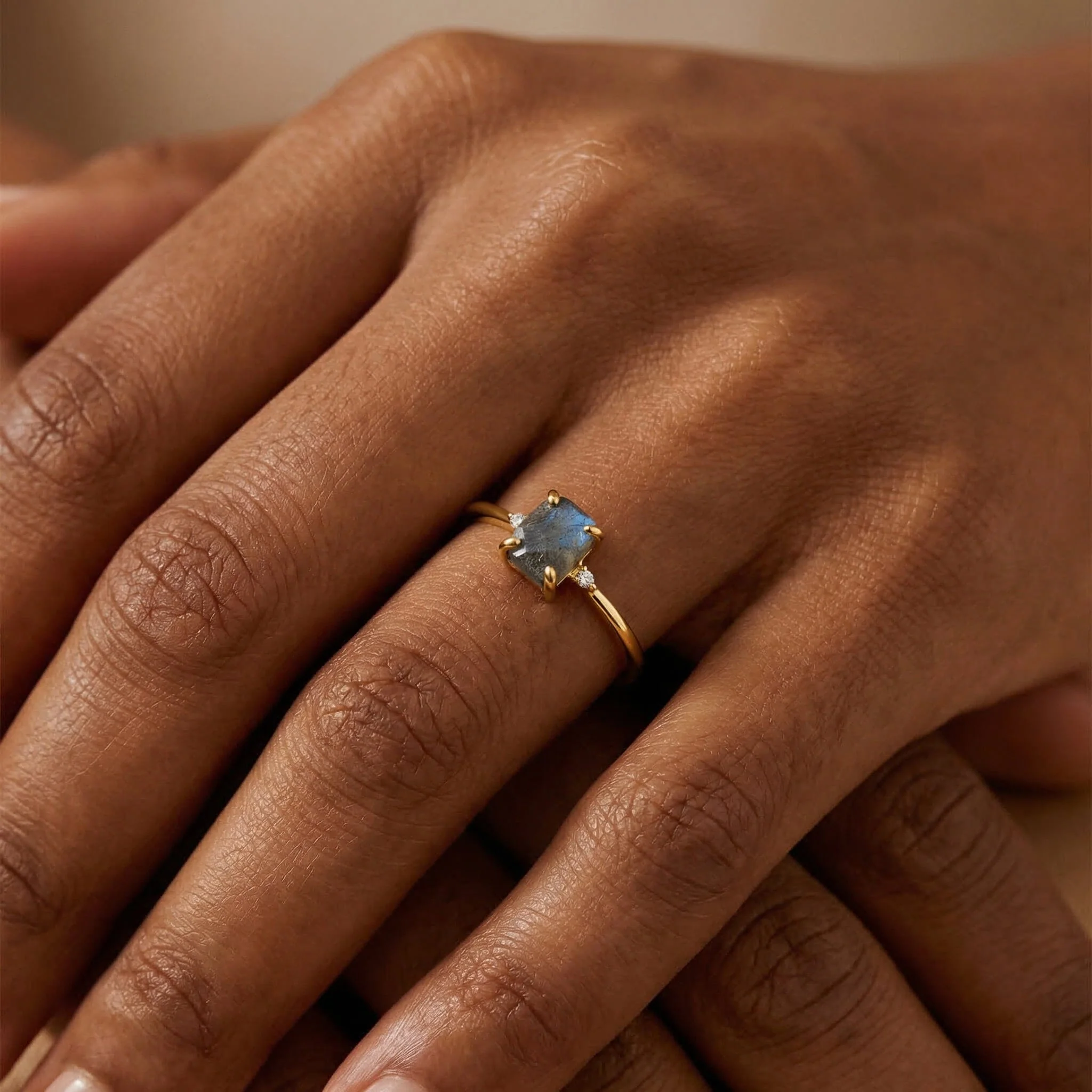 Fine Labradorite Lab Diamond Ring - Petite Raw Allure - Image 13