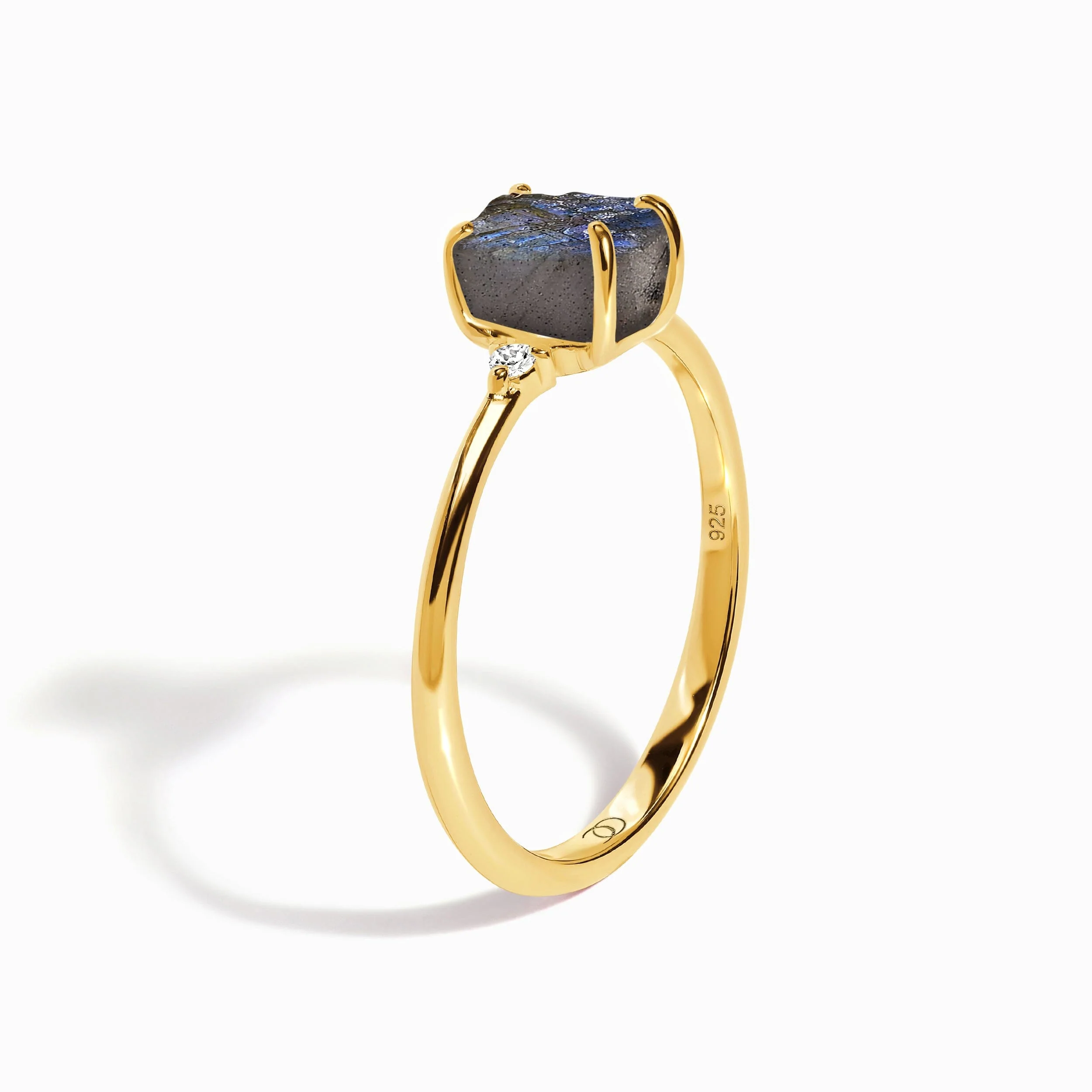 Fine Labradorite Lab Diamond Ring - Petite Raw Allure - Image 14
