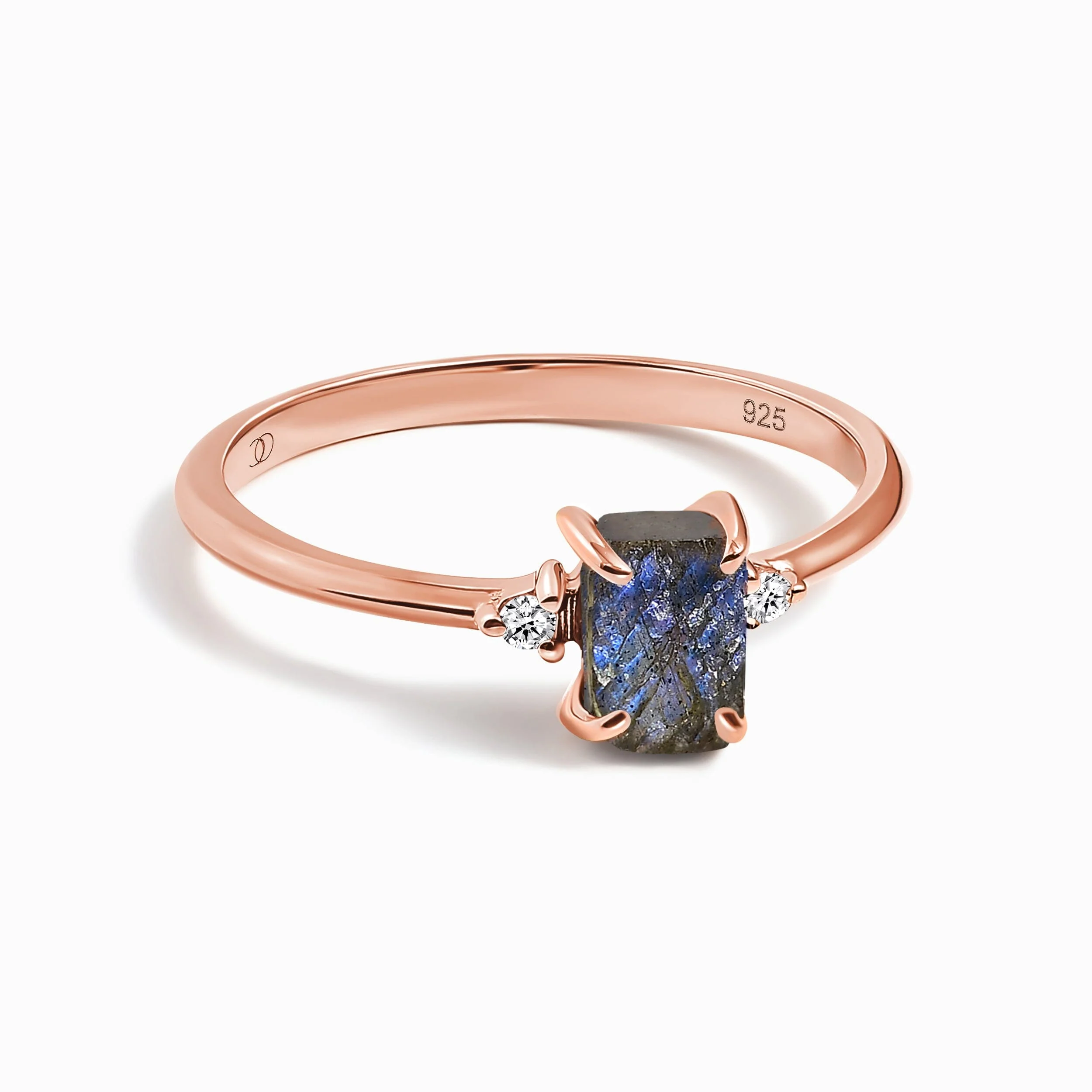 Fine Labradorite Lab Diamond Ring - Petite Raw Allure - Image 3