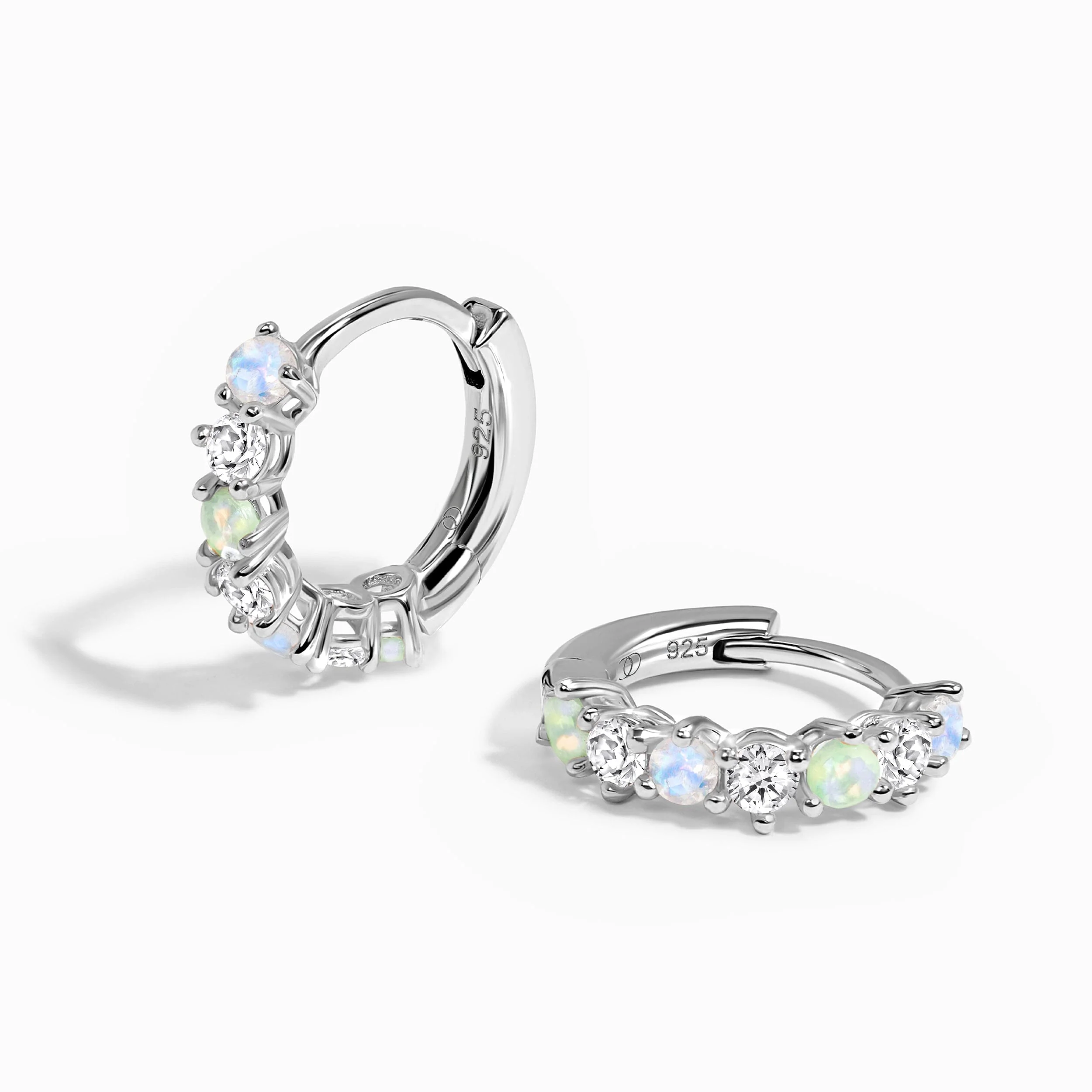 Fine Moonstone Lab Diamond Earrings - Bonny Hoops