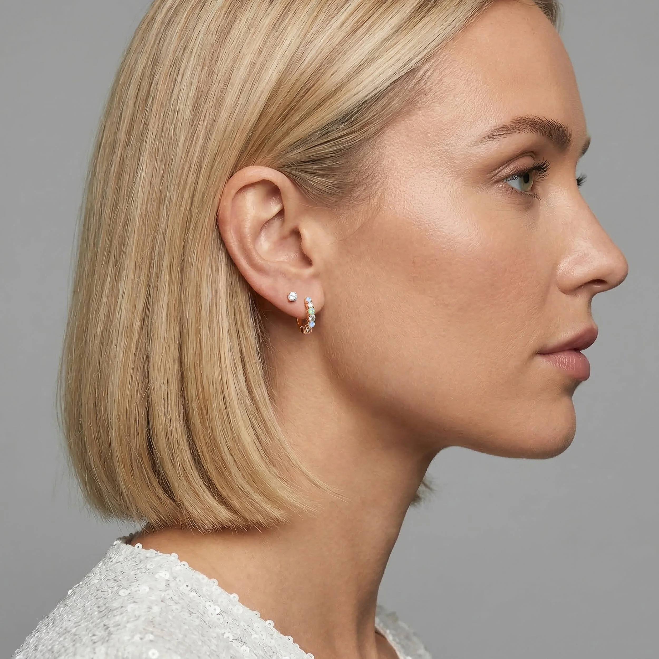 Fine Moonstone Lab Diamond Earrings - Bonny Hoops - Image 12