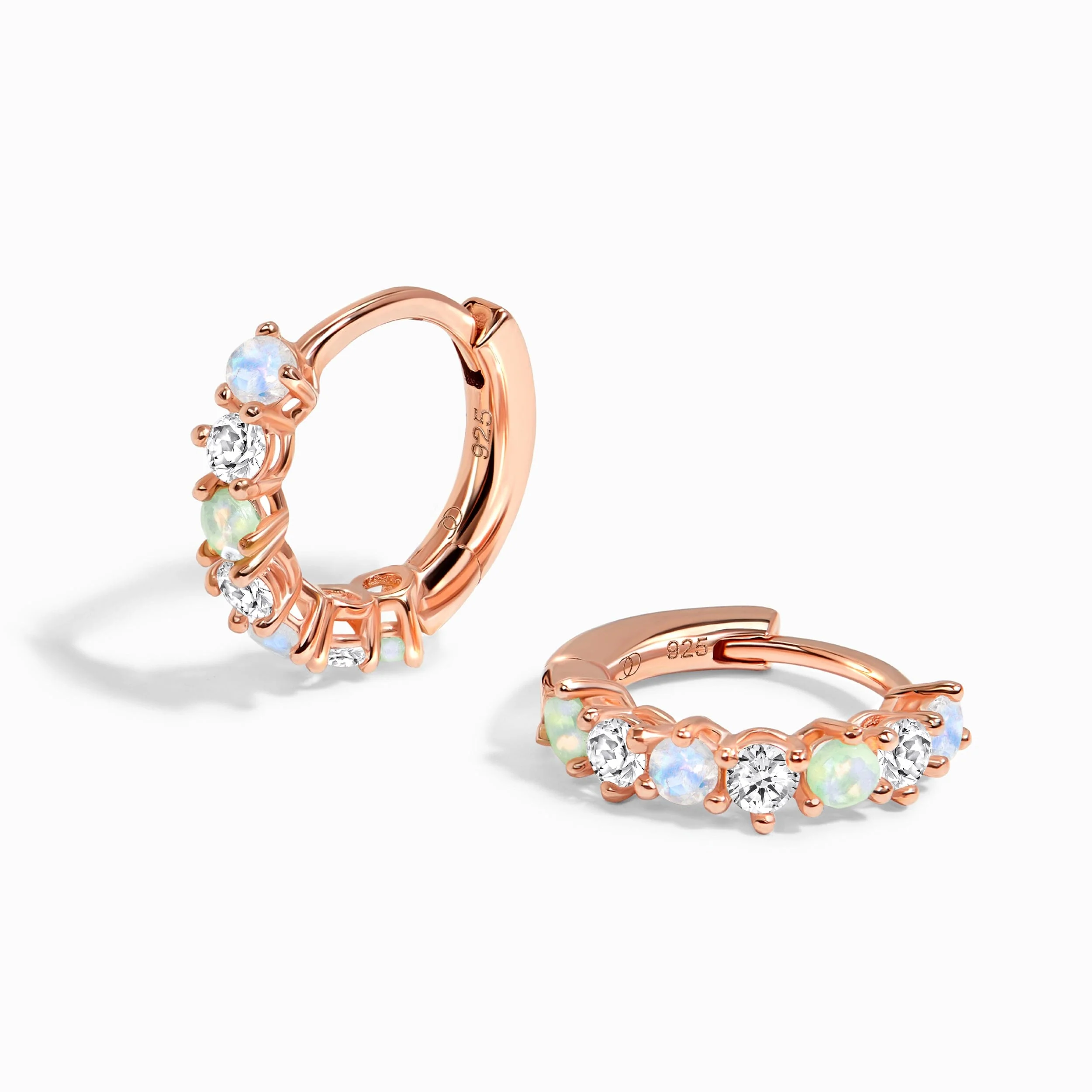 Fine Moonstone Lab Diamond Earrings - Bonny Hoops - Image 2