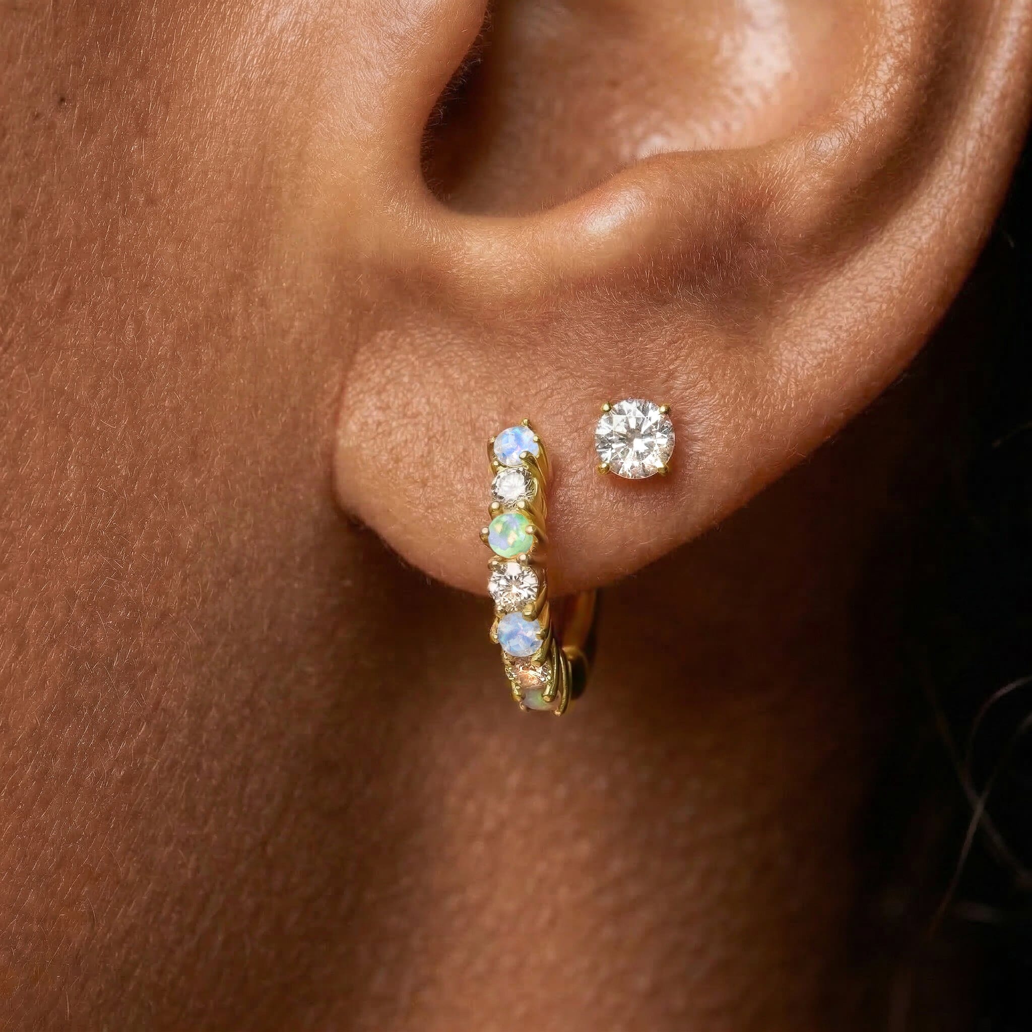 Fine Moonstone Lab Diamond Earrings - Bonny Hoops - Image 6