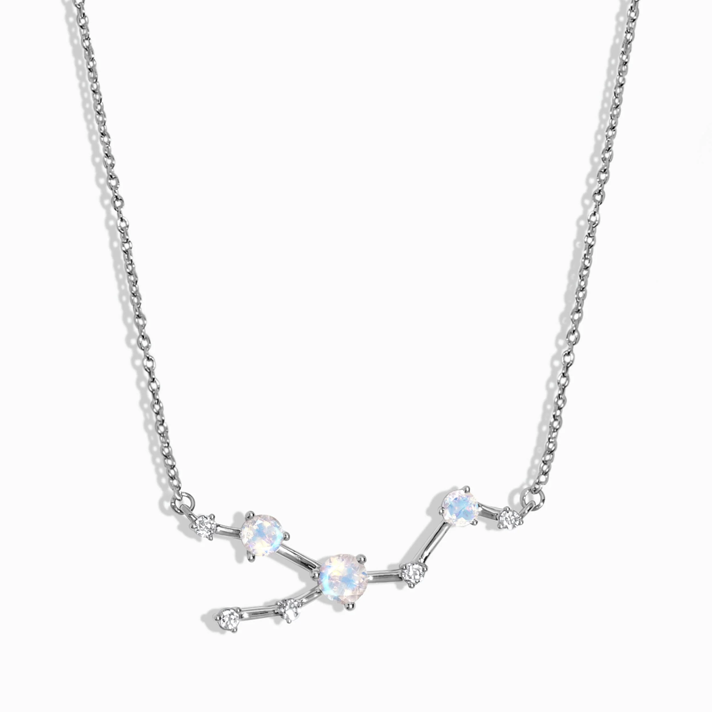 Fine Moonstone Lab Diamond Necklace - Taurus Zodiac Constellation