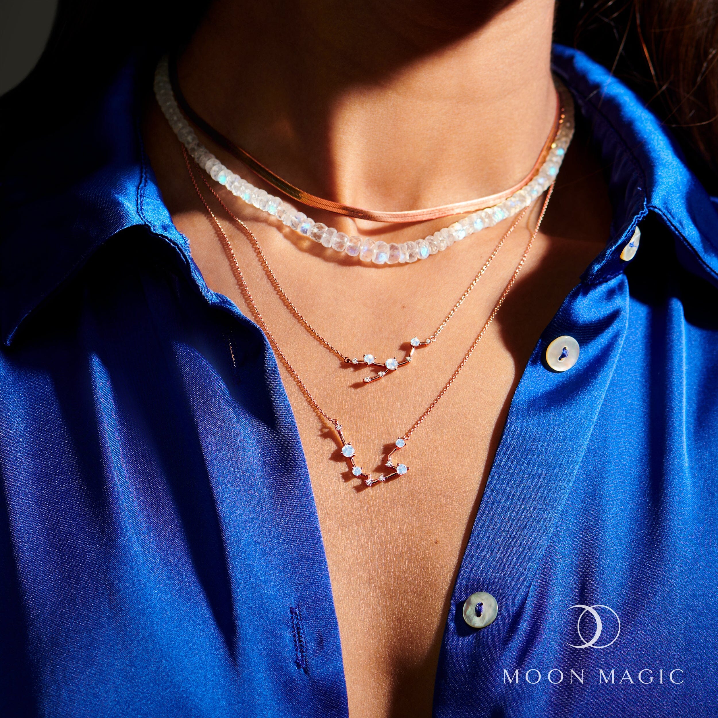 Fine Moonstone Lab Diamond Necklace - Taurus Zodiac Constellation - Image 12