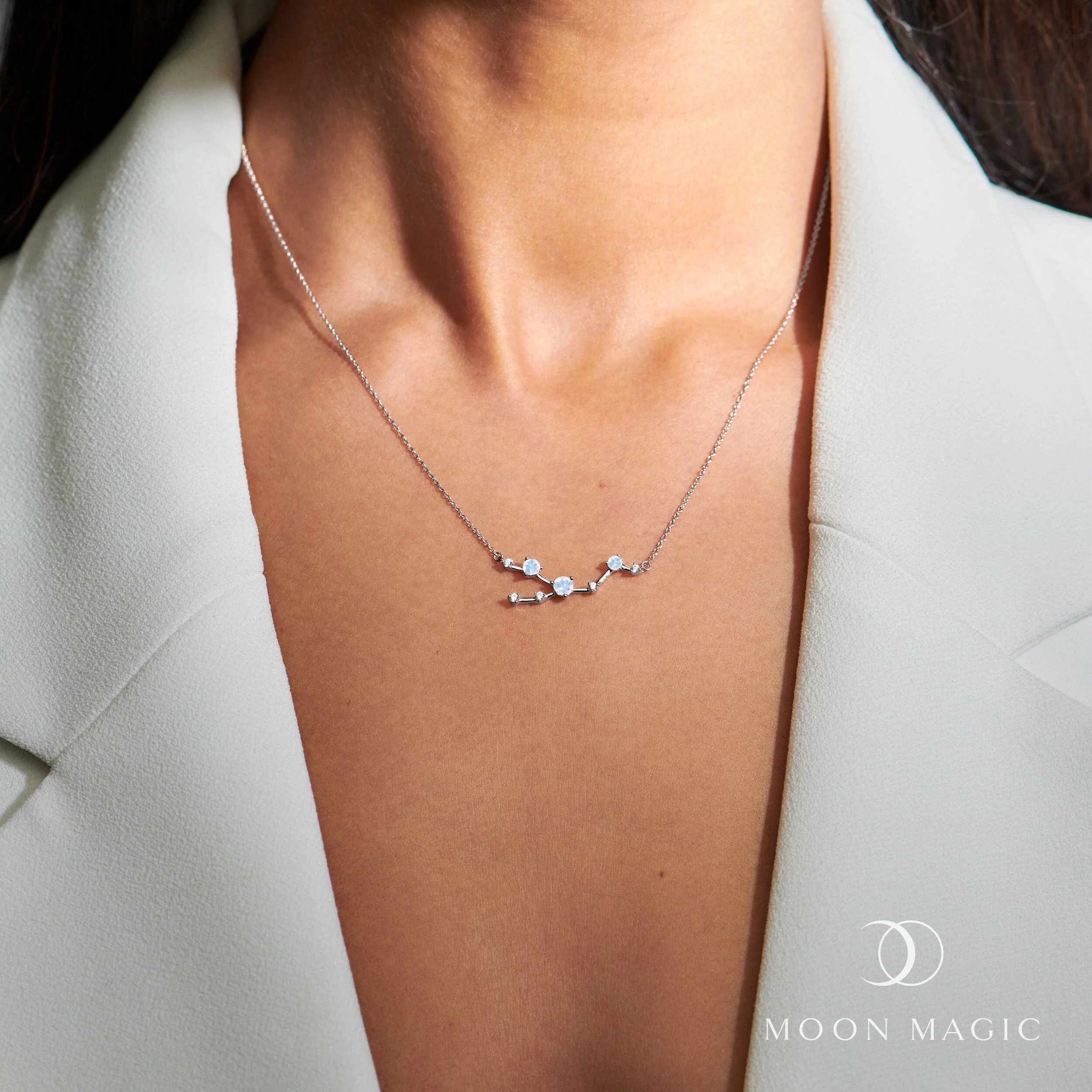 Fine Moonstone Lab Diamond Necklace - Taurus Zodiac Constellation - Image 2