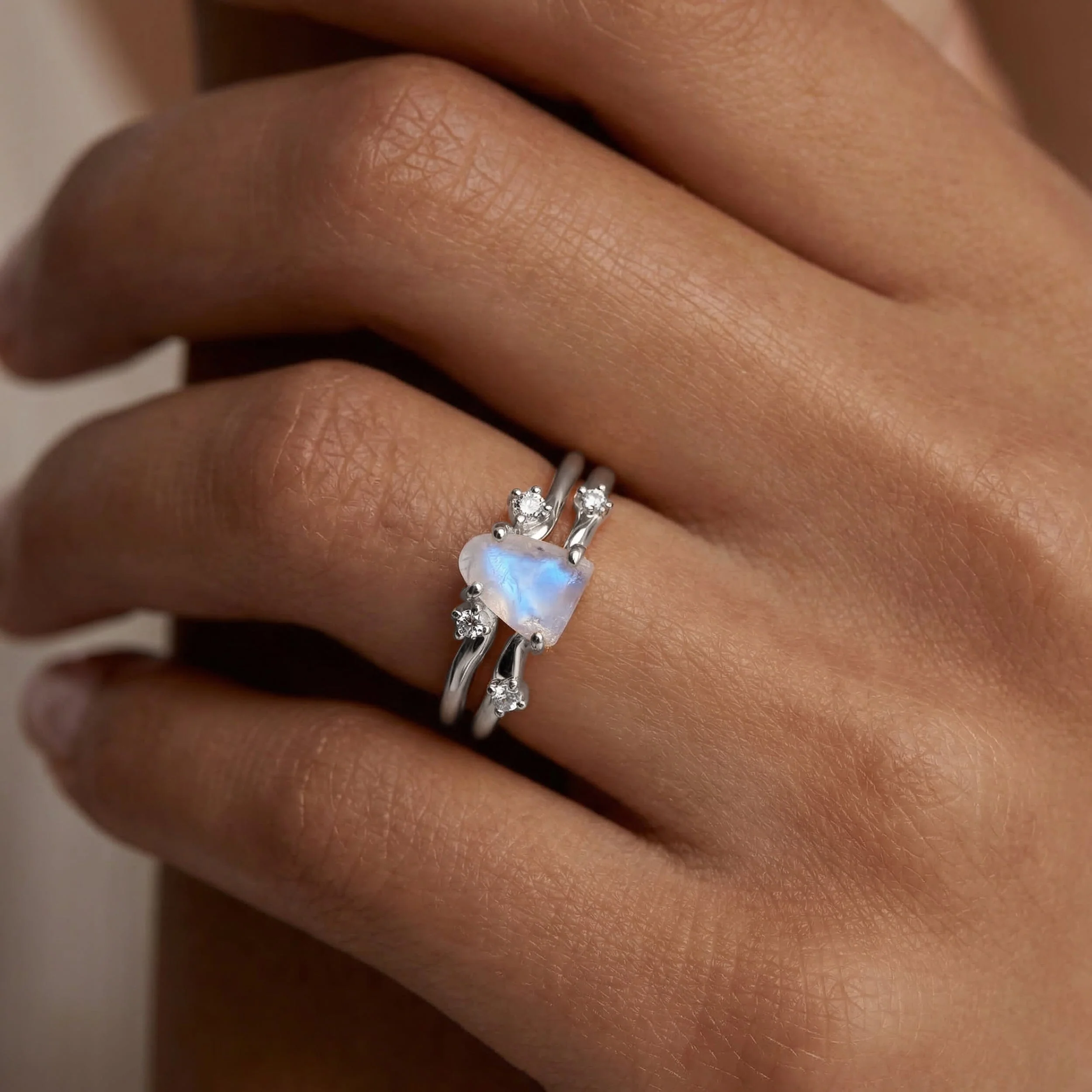 Fine Moonstone Lab Diamond Ring - Flow - Image 4