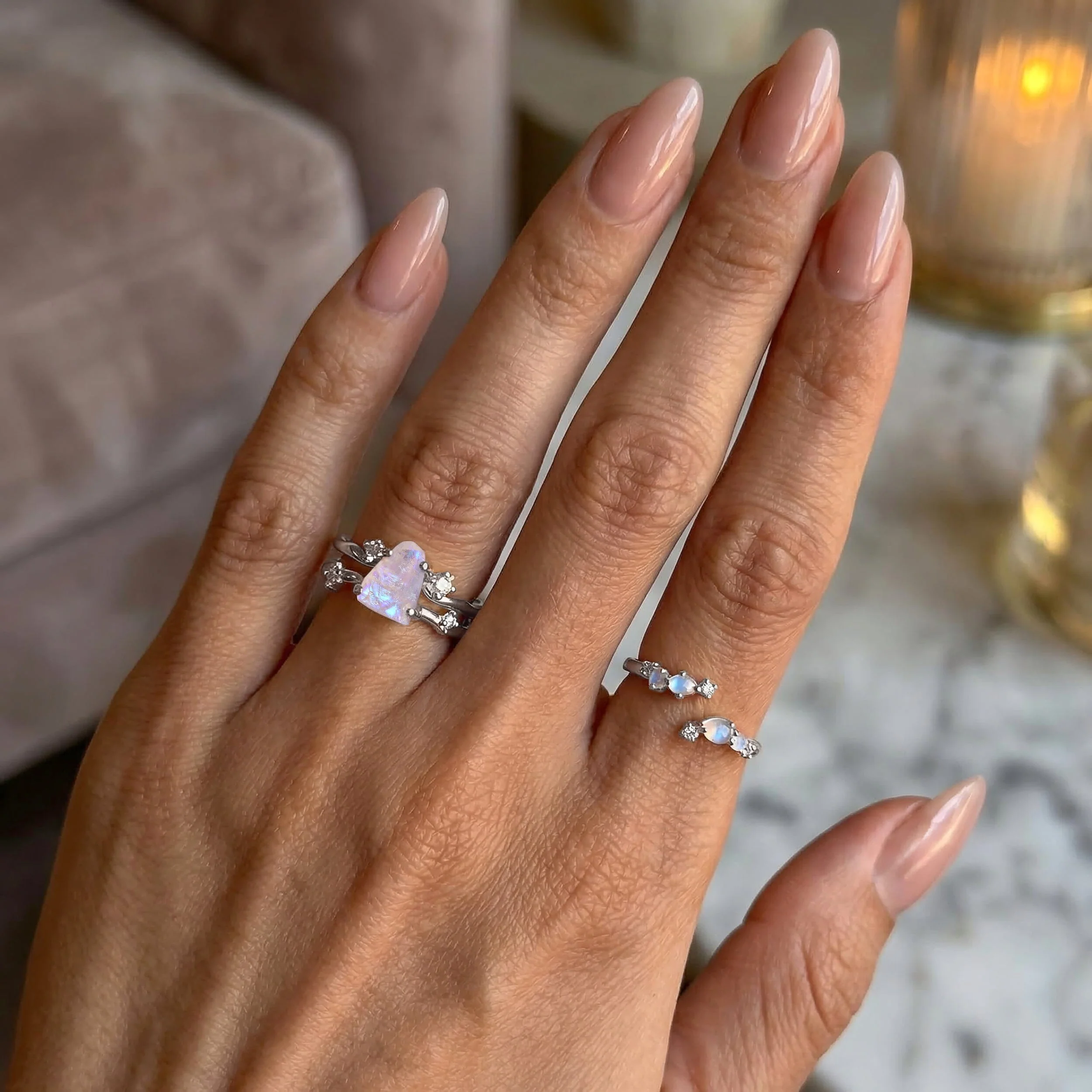Fine Moonstone Lab Diamond Ring - Flow - Image 8