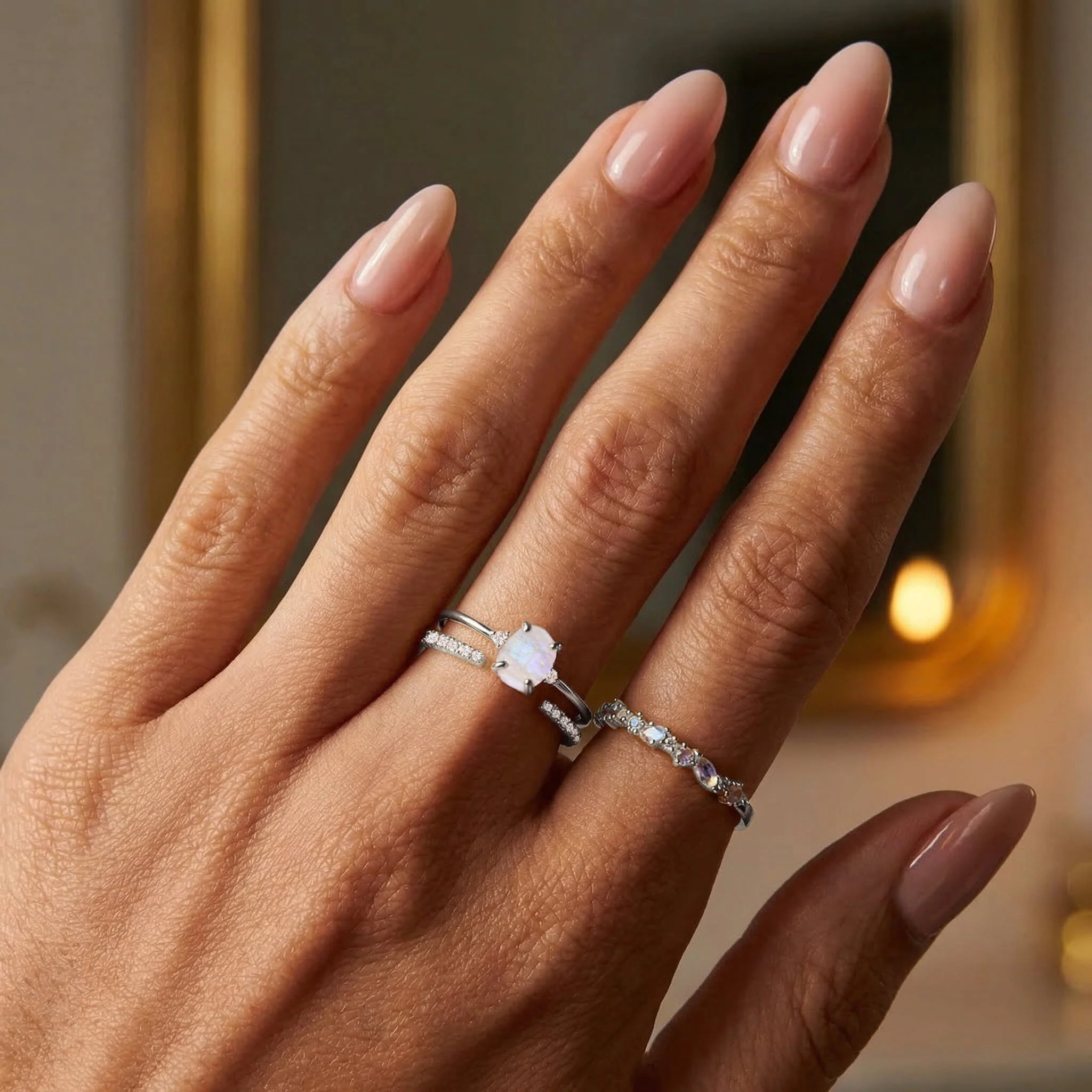 Fine Moonstone Lab Diamond Ring - Petite Raw Allure - Image 12