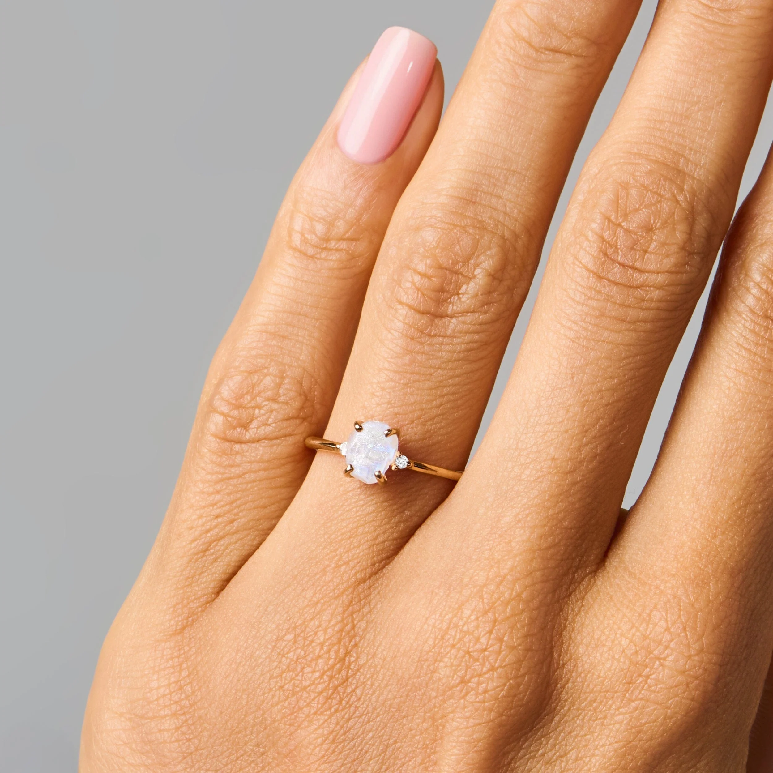 Moonstone Lab Diamond Ring - Petite Raw Allure - Image 23