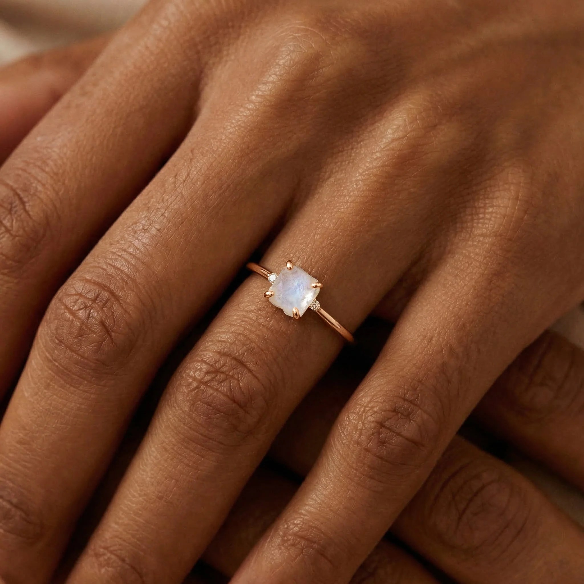 Fine Moonstone Lab Diamond Ring - Petite Raw Allure - Image 5
