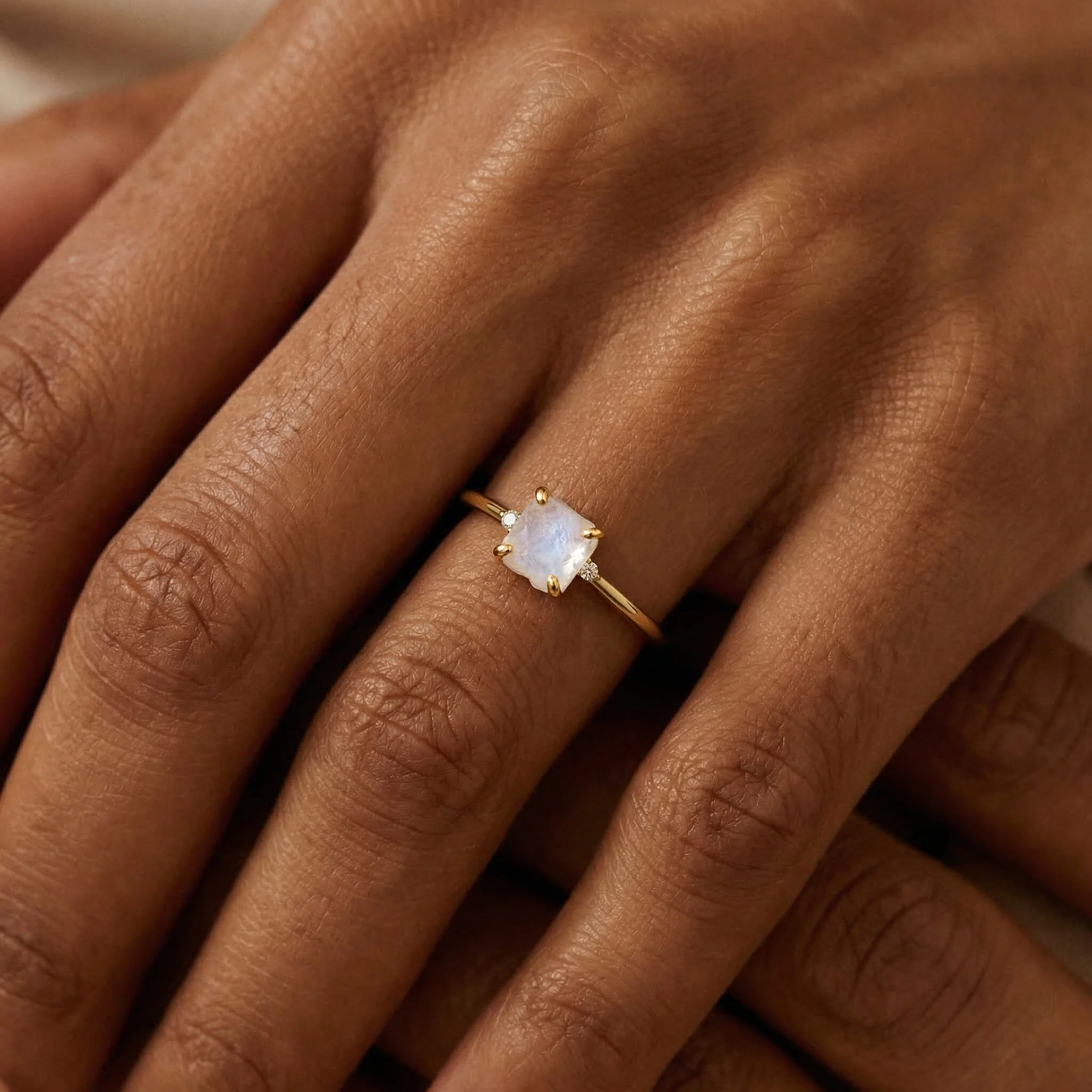 Fine Moonstone Lab Diamond Ring - Petite Raw Allure - Image 6
