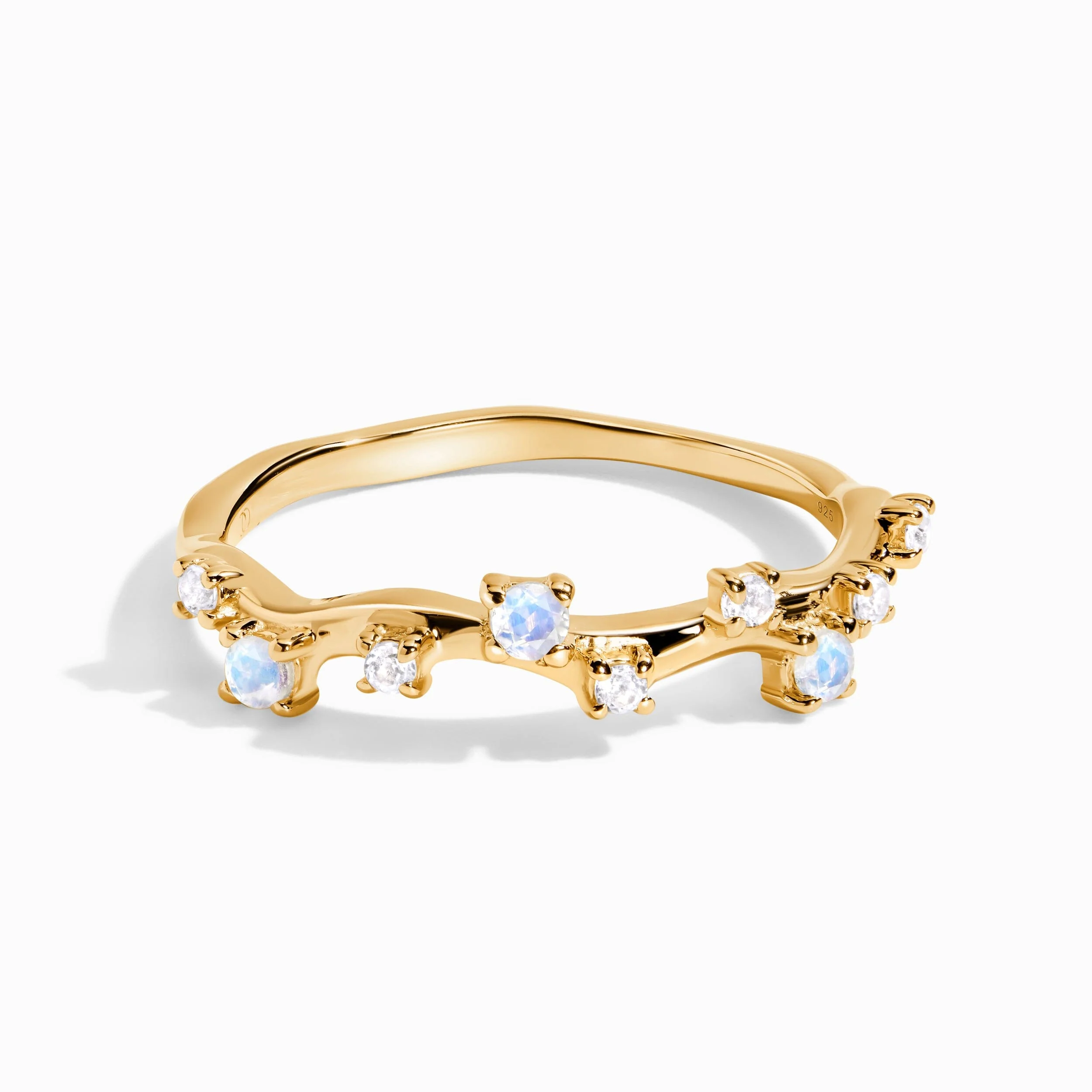 Fine Moonstone Lab Diamond Ring - Stardust Band - Image 5