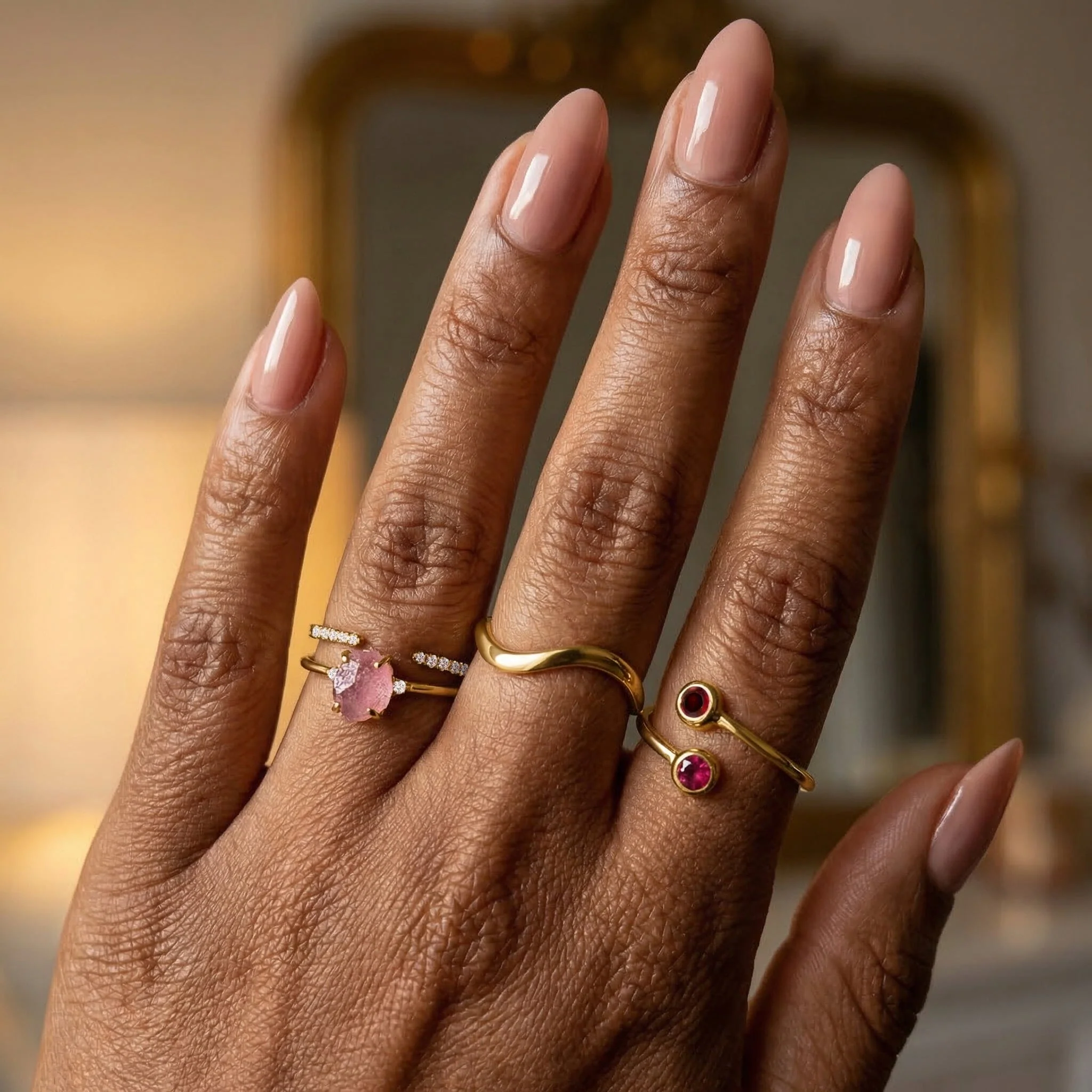 Fine Rose Quartz Lab Diamond Ring - Petite Raw Allure - Image 11