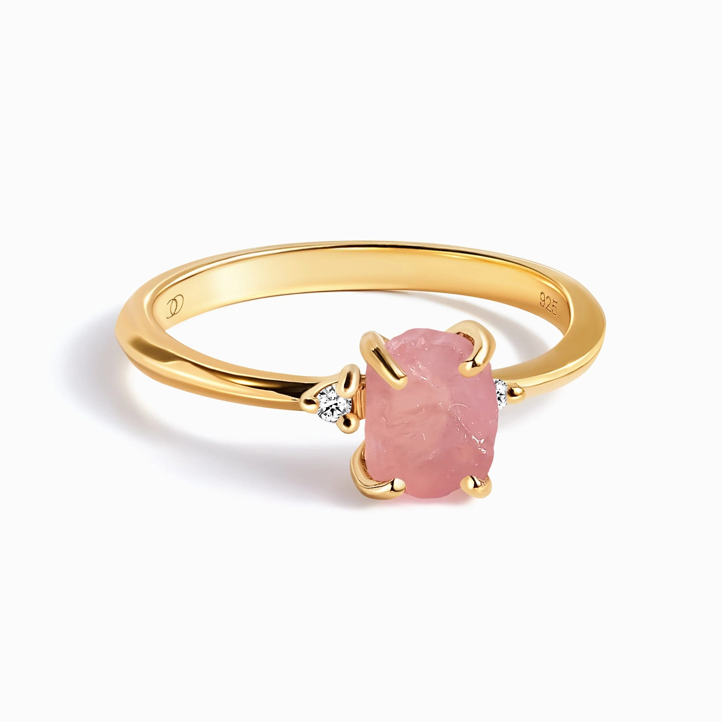 Fine Rose Quartz Lab Diamond Ring - Petite Raw Allure - Image 3