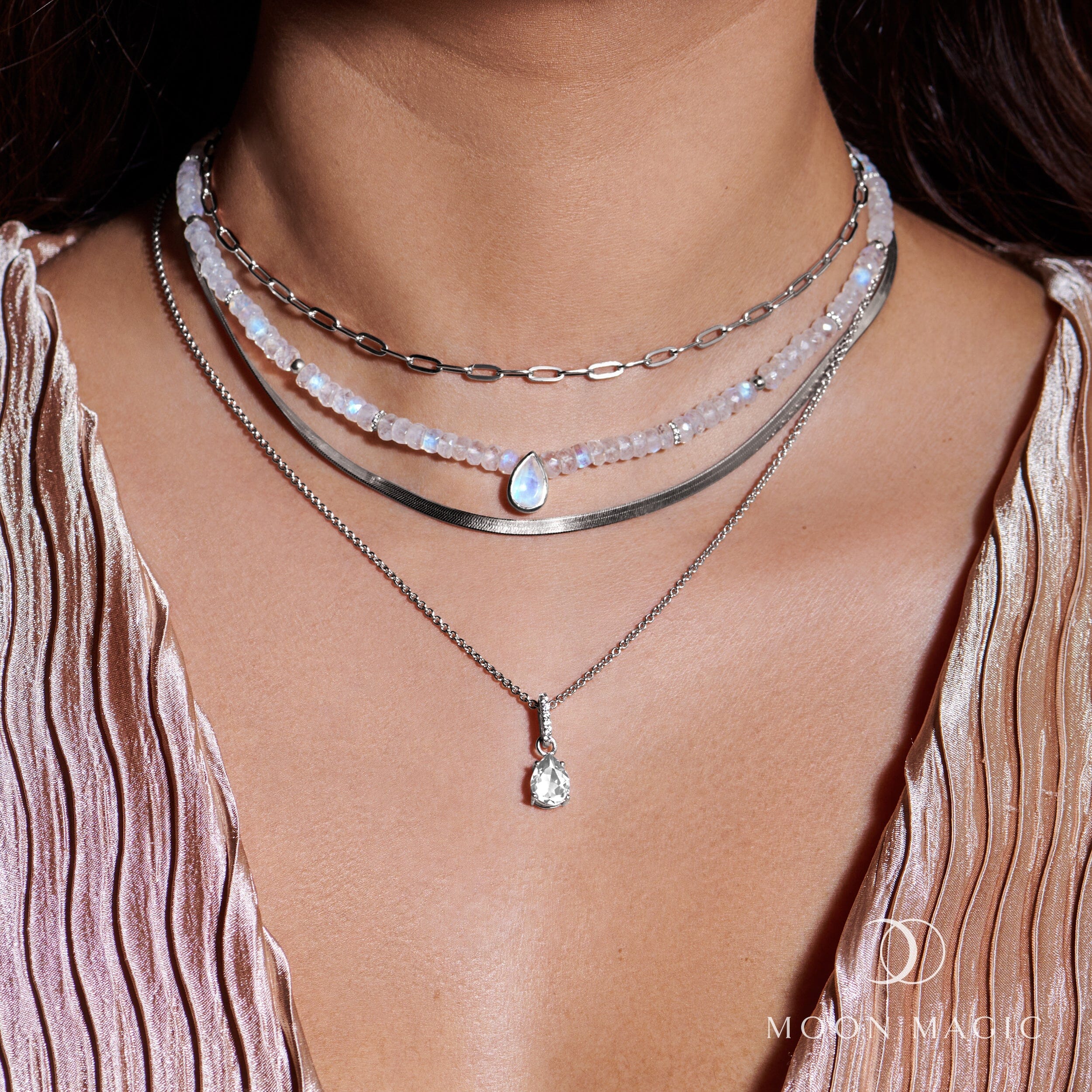 Fine White Topaz Lab Diamond Necklace Sway - April Birthstone - Image 7