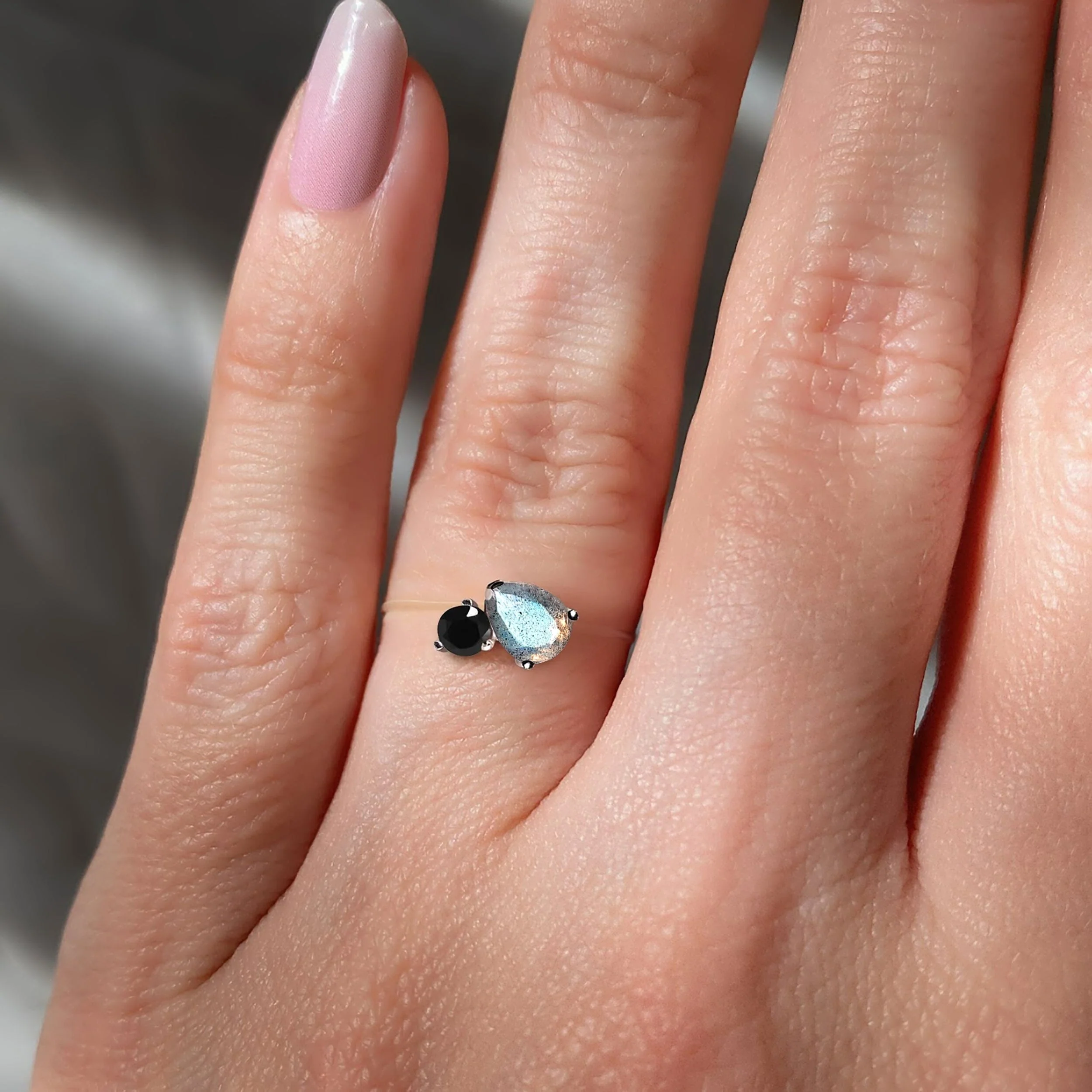 Floating Ring - Toi Et Moi Labradorite & Black Obsidian - Image 2