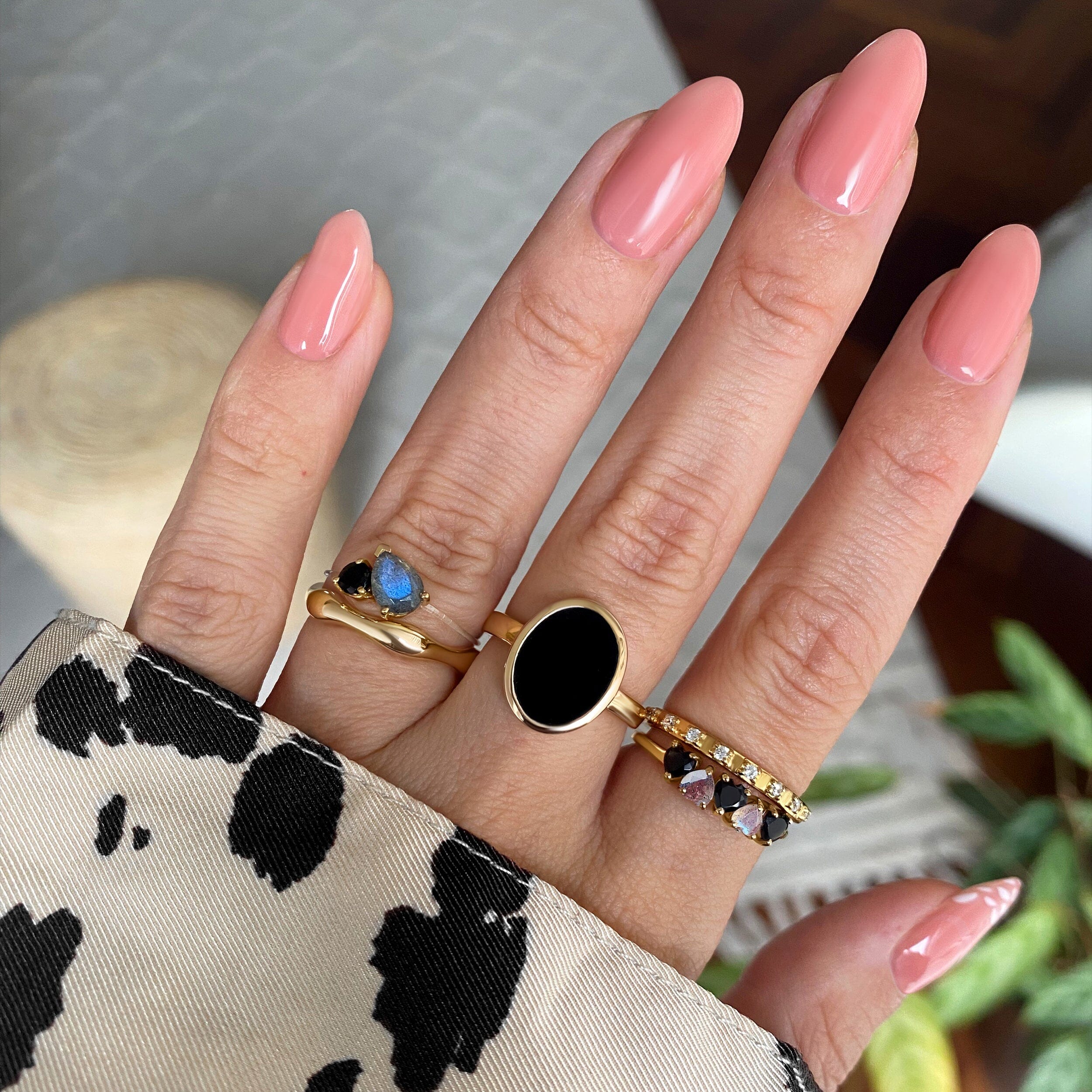 Floating Ring - Toi Et Moi Labradorite & Black Obsidian - Image 8