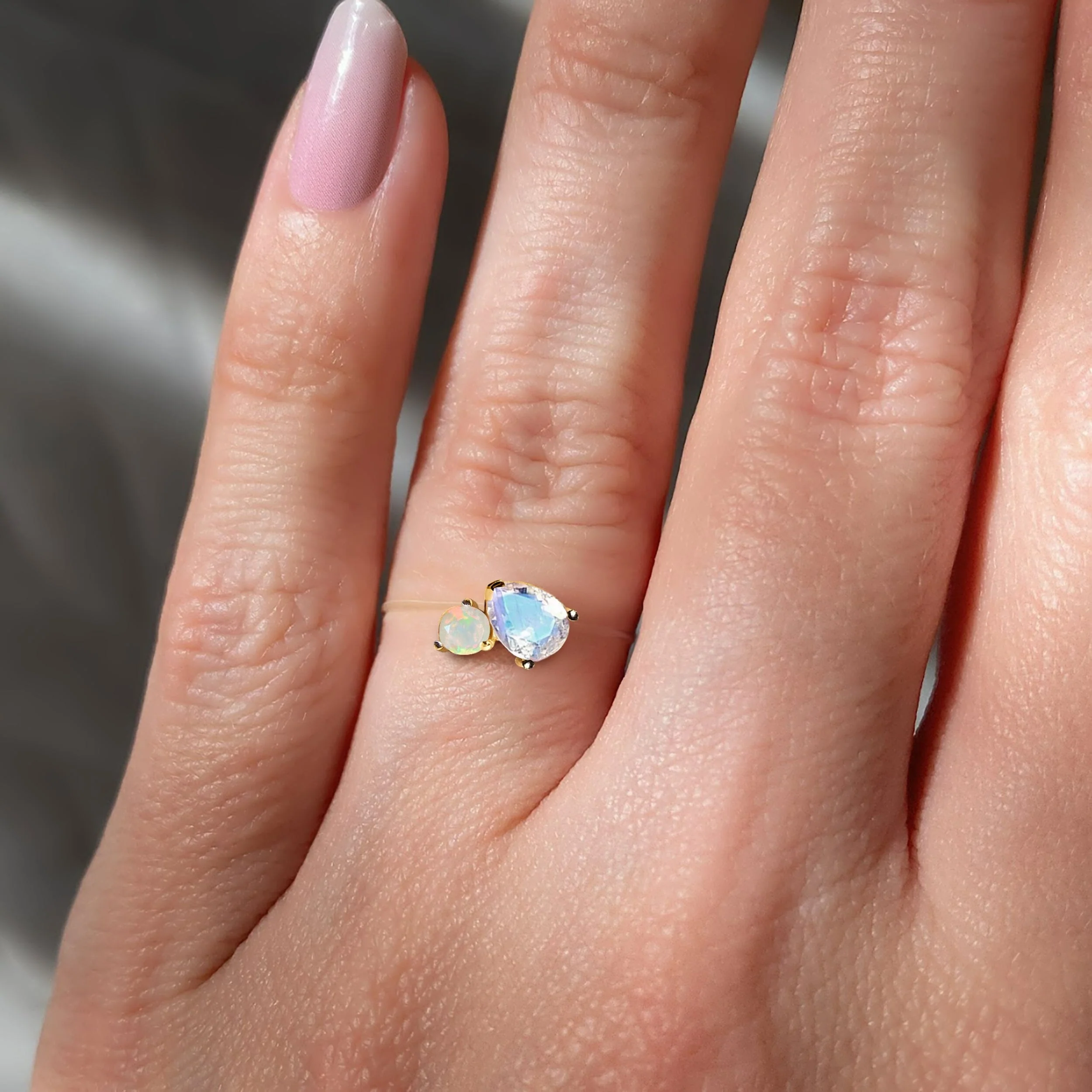 Floating Ring - Toi Et Moi Moonstone & Opal - Image 10