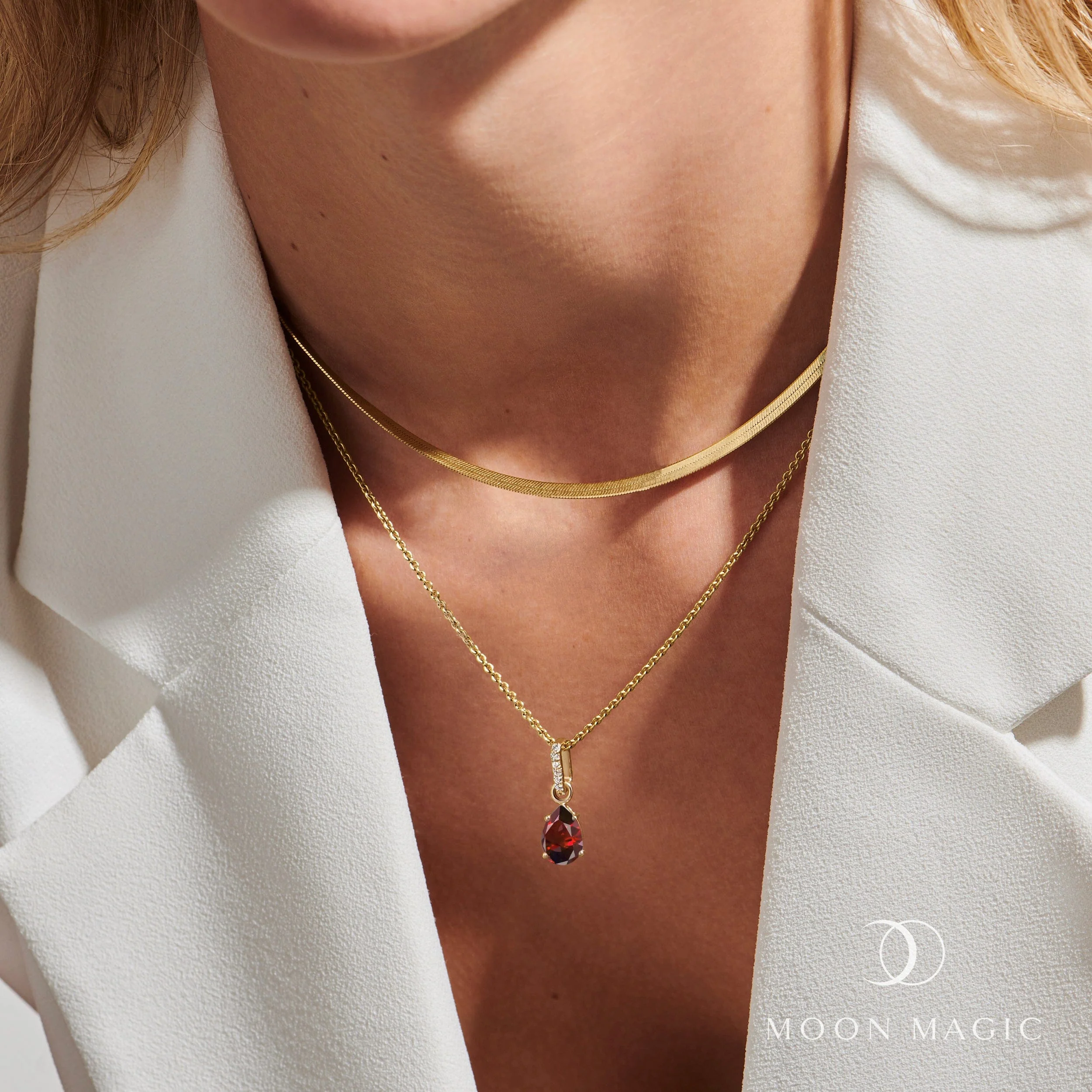 Garnet January Birthstone Sway Necklace & Herringbone Chain - Image 6