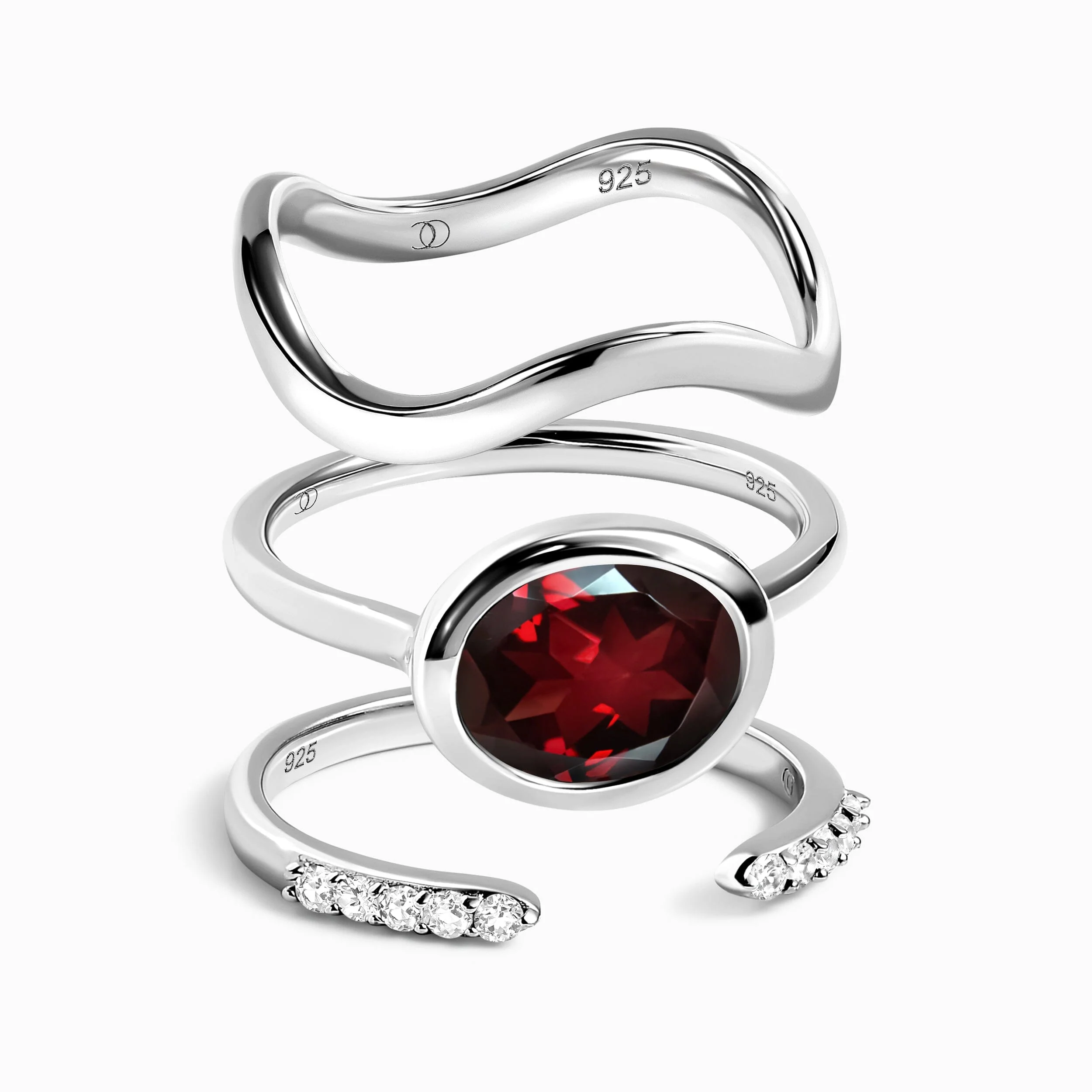 Garnet Skin Touch Ring - Twinkling & Waves Band