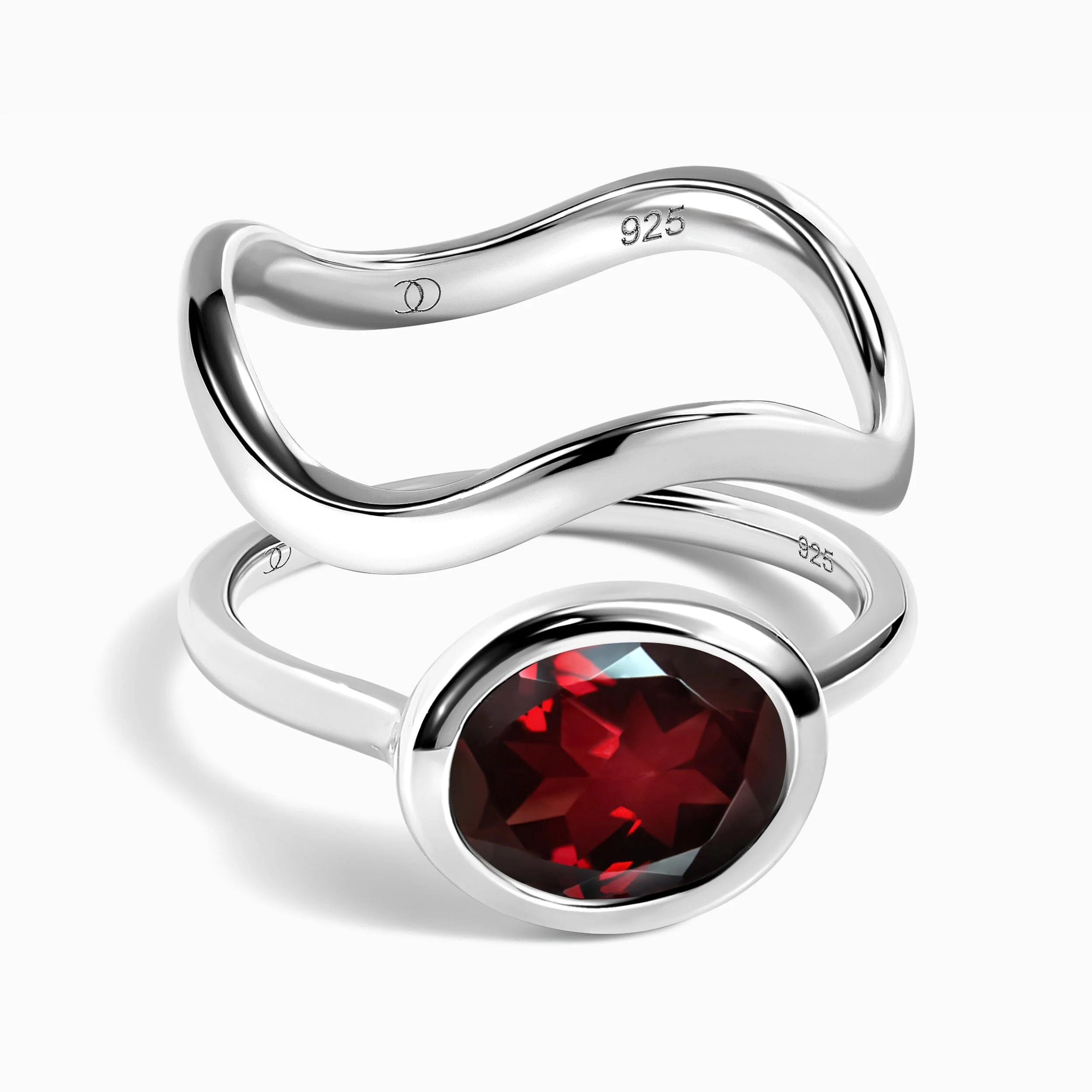 Garnet Skin Touch Ring & Waves Band - Image 3