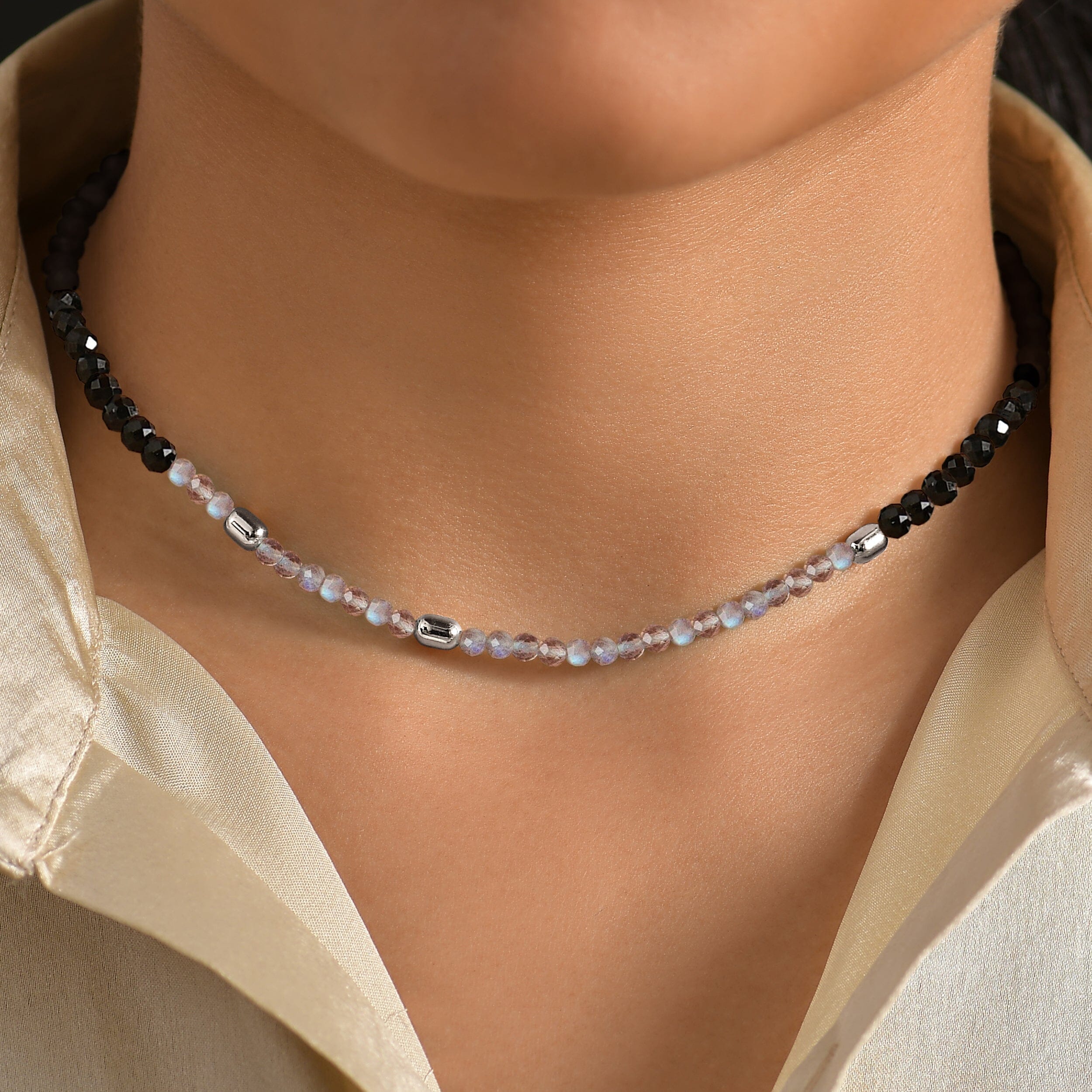 Labradorite Black Obsidian Beads Necklace - Untamed - Image 9