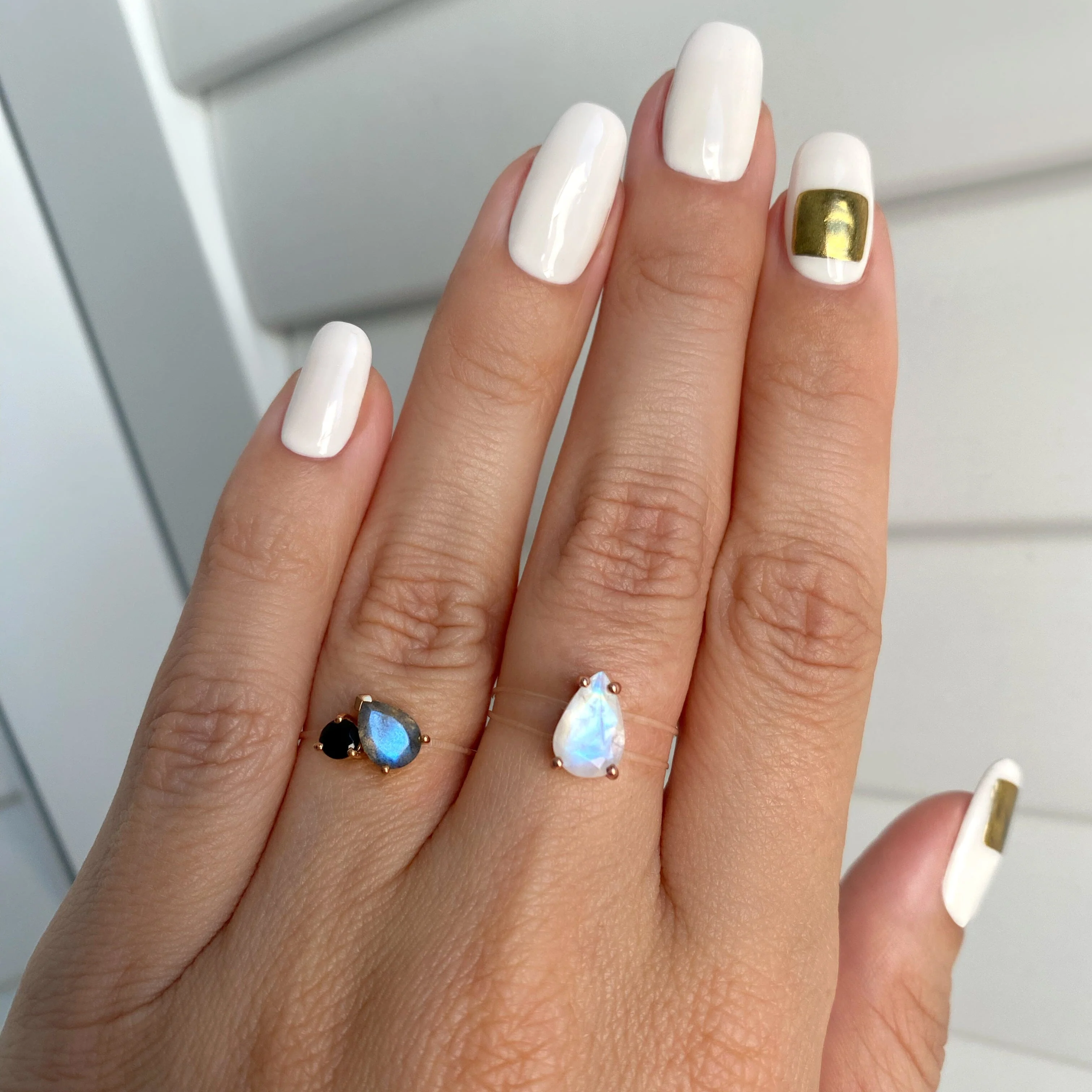 Labradorite Black Obsidian Toi Et Moi & Moonstone Sway Floating Rings - Image 6