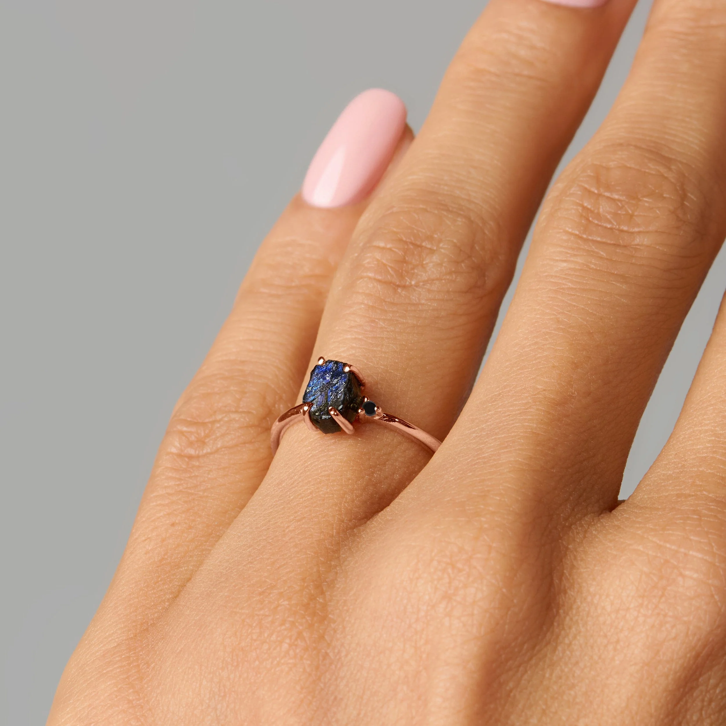 Labradorite Black Onyx Ring - Petite Raw Allure - Image 14