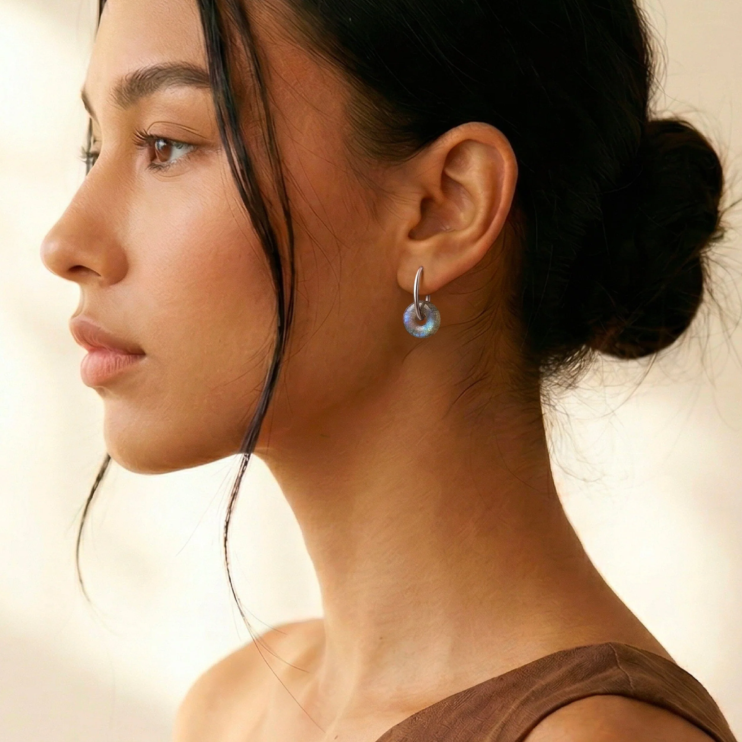 Labradorite Earrings - Circle Hoops - Image 12
