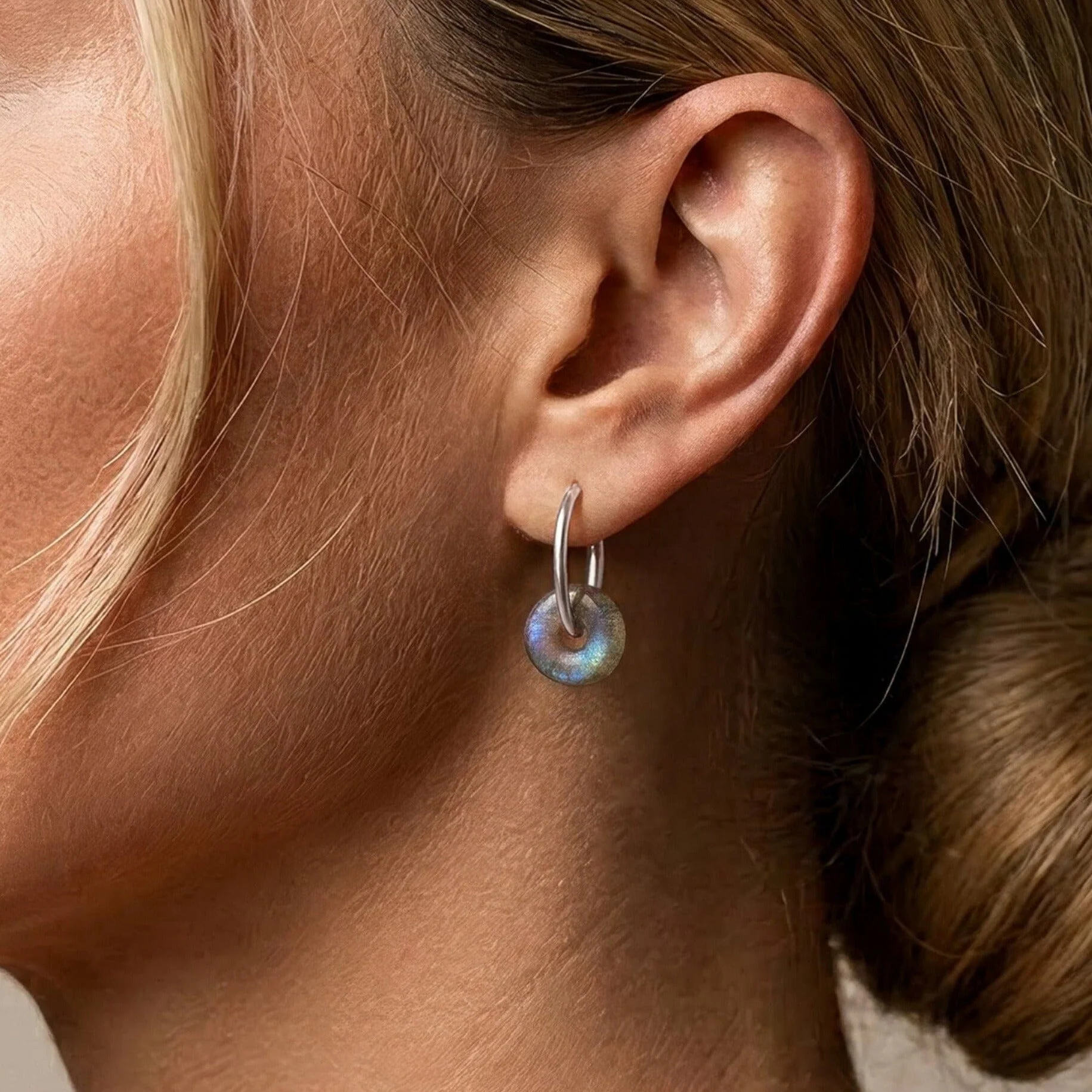 Labradorite Earrings - Circle Hoops - Image 2