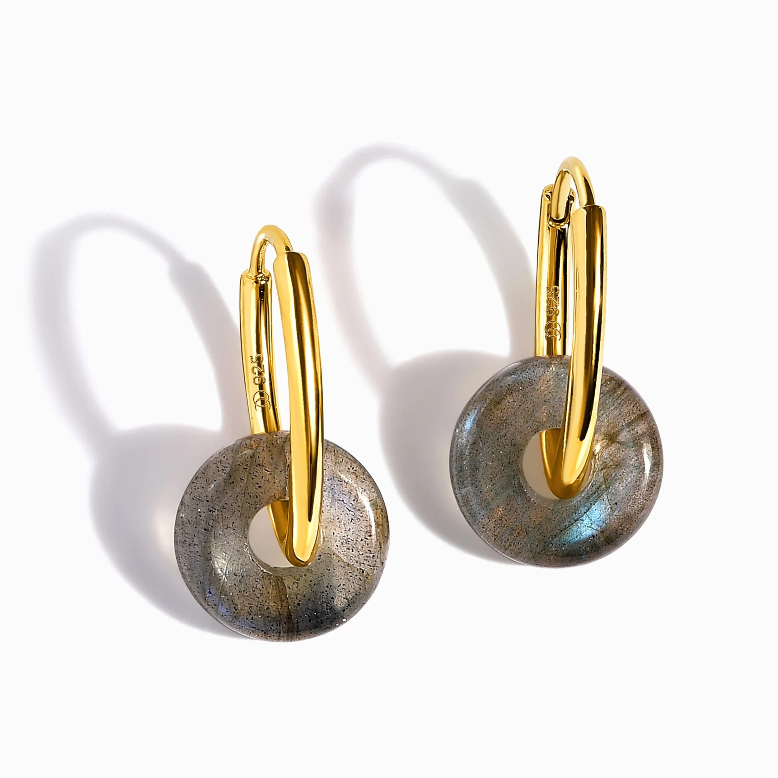 Labradorite Earrings - Circle Hoops - Image 3