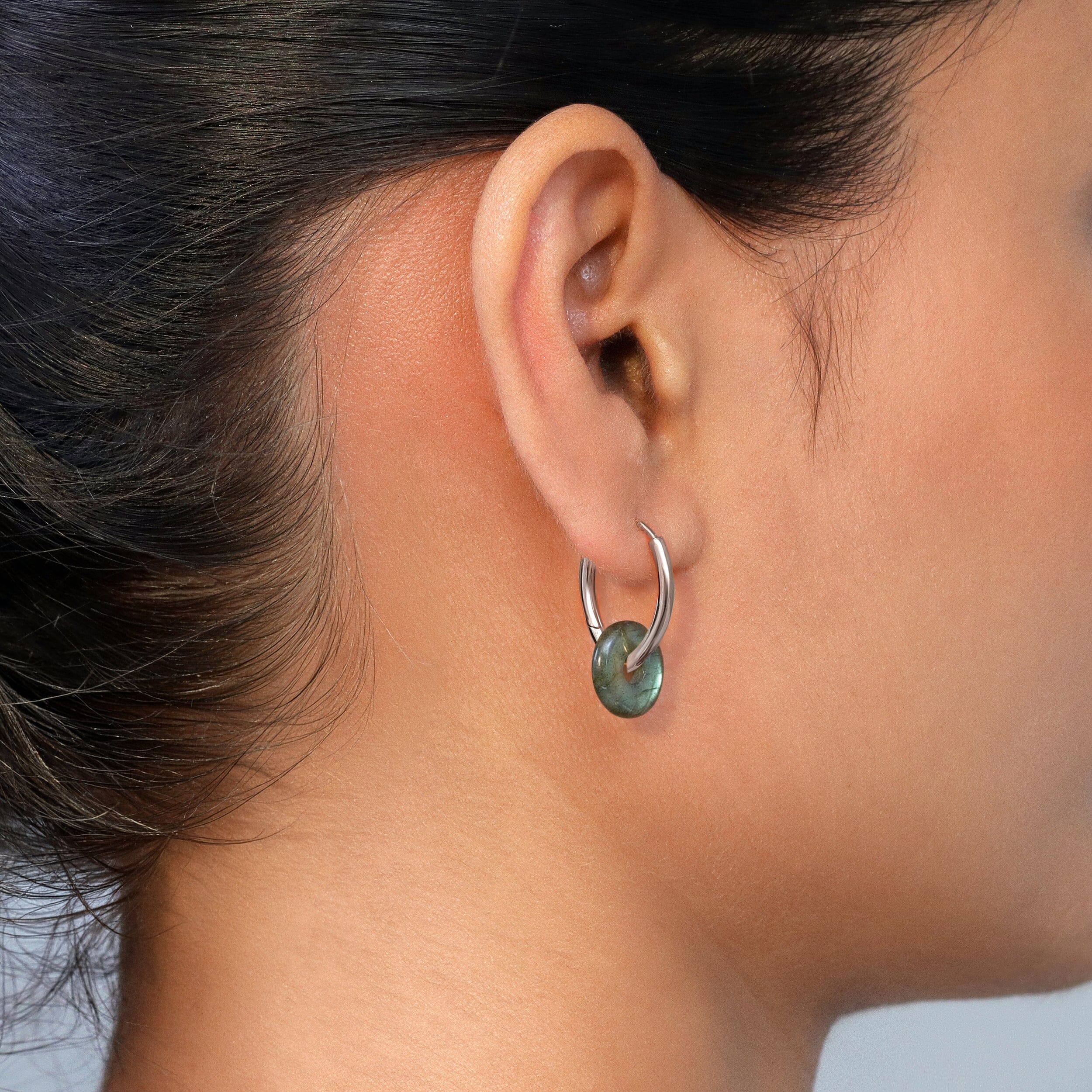 Labradorite Earrings - Circle Hoops - Image 6
