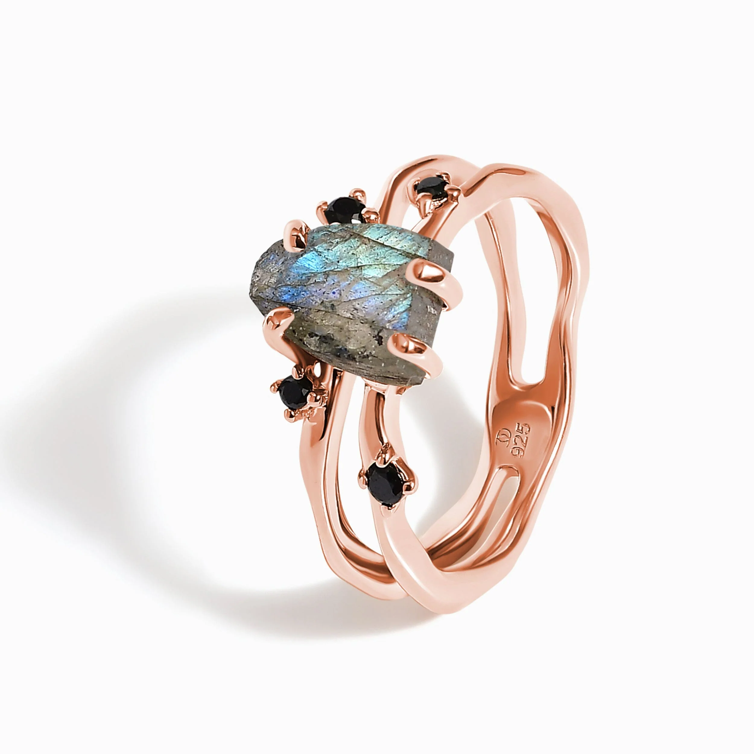 Raw Crystal Ring - Flow Labradorite Black Spinel - Image 15