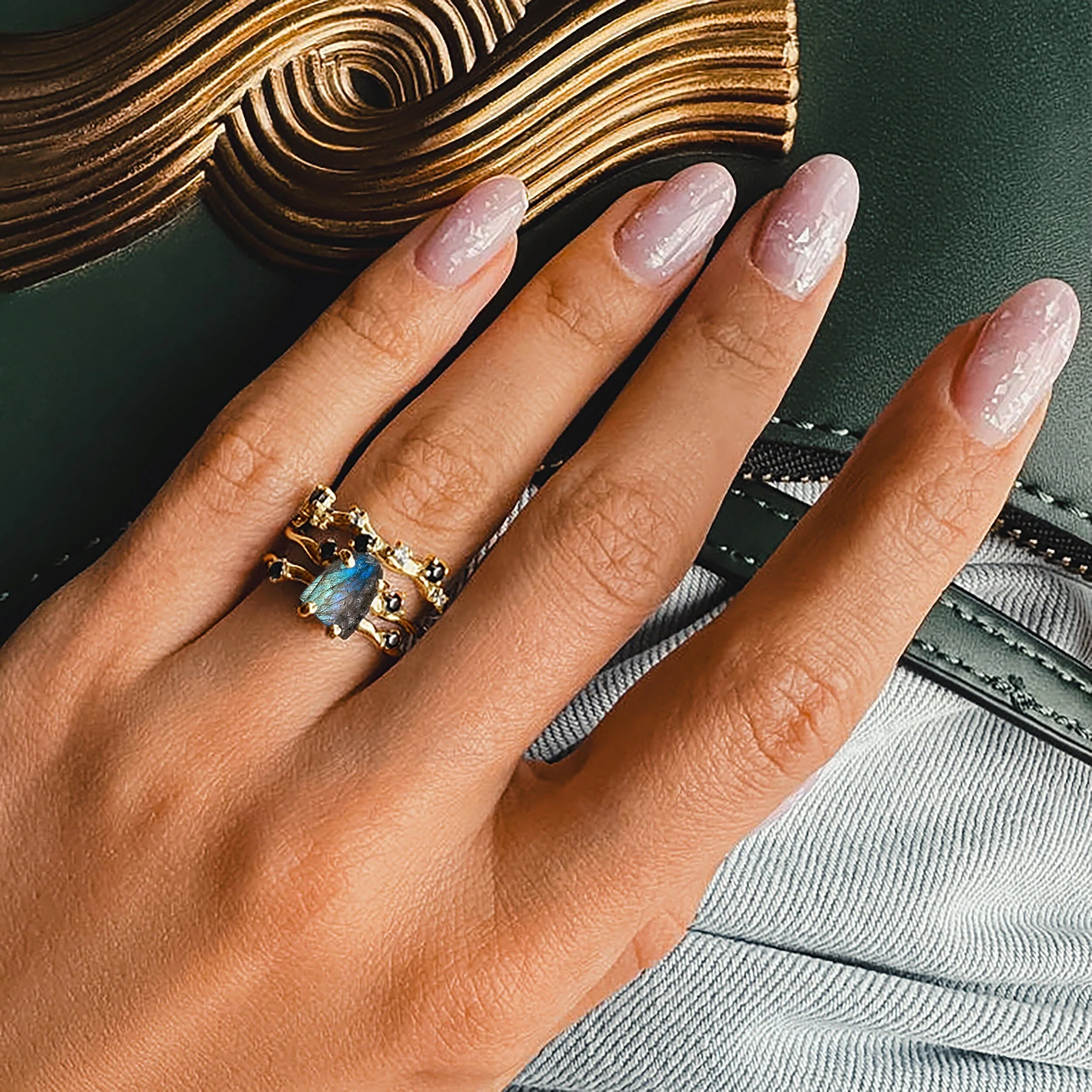 Labradorite Flow Ring & Black Onyx Stardust Band - Image 20