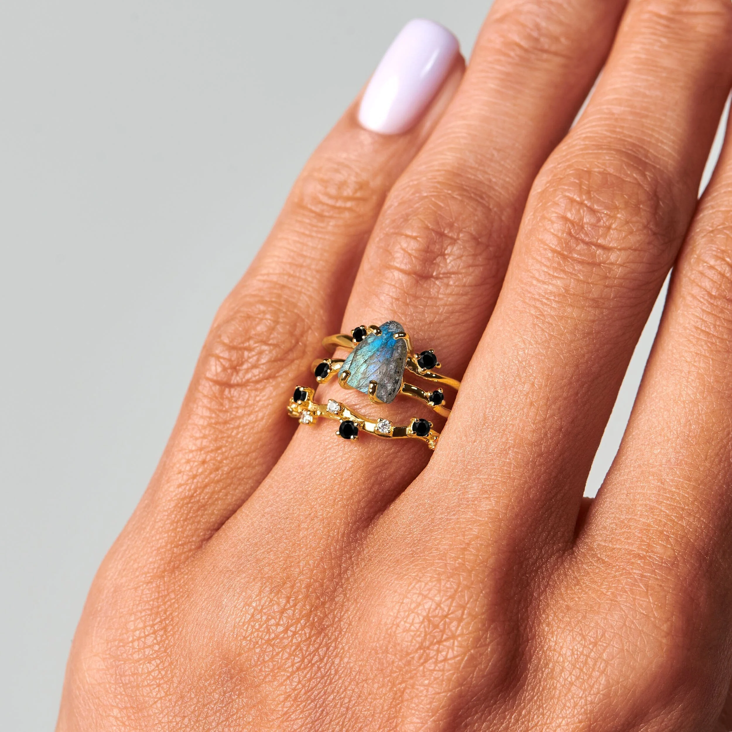 Labradorite Flow Ring & Black Onyx Stardust Band - Image 25