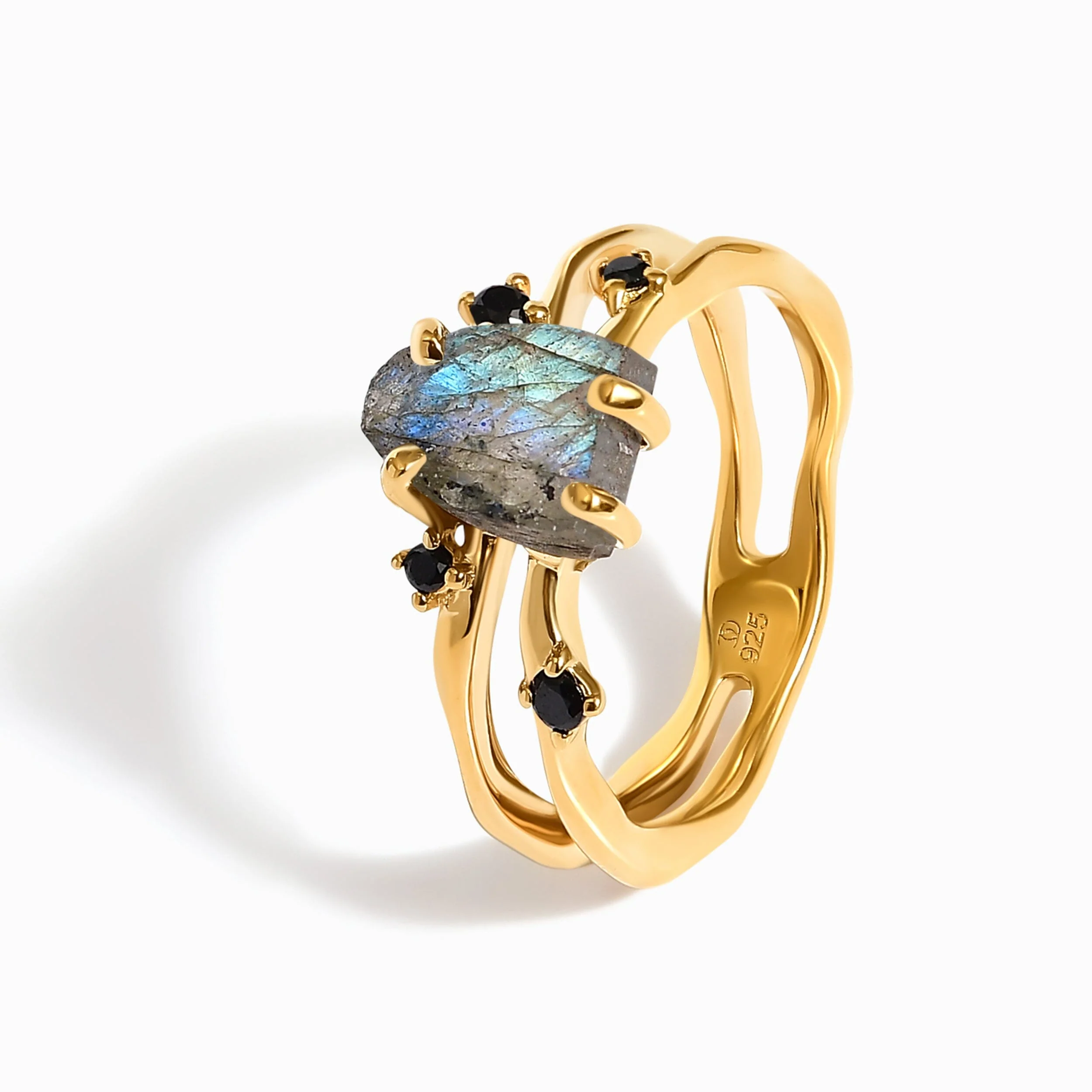 Raw Crystal Ring - Flow Labradorite Black Spinel - Image 19