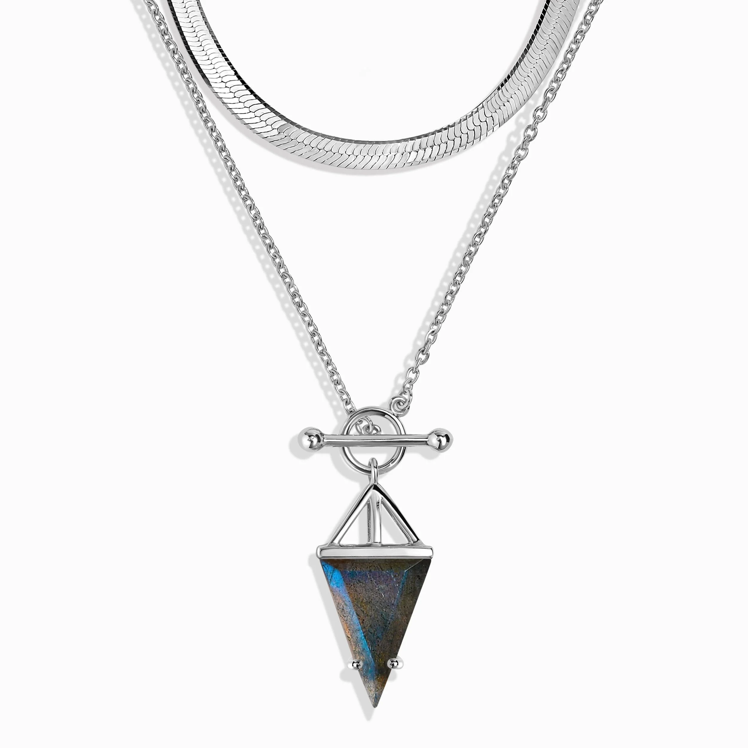 Labradorite Heroine T-Lock Necklace & Herringbone Chain