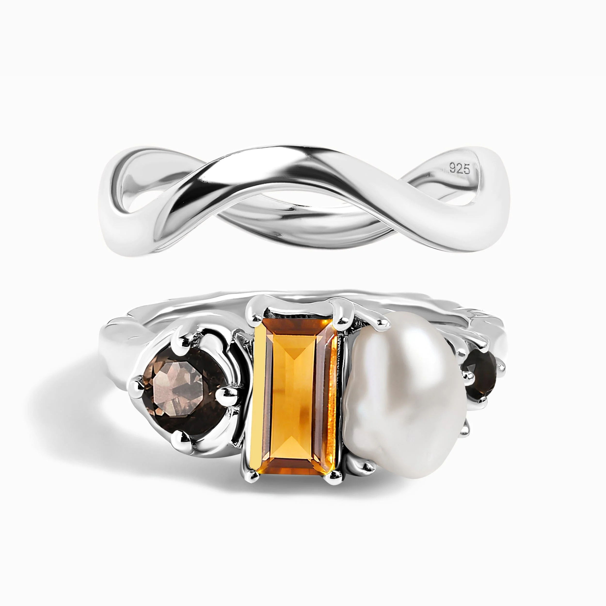 Madeira Citrine Treasure Ring & Waves Band