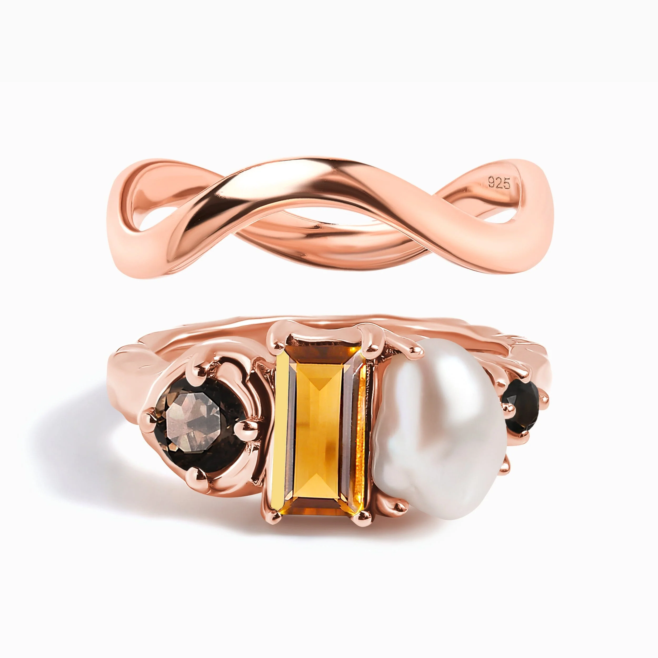 Madeira Citrine Treasure Ring & Waves Band - Image 3