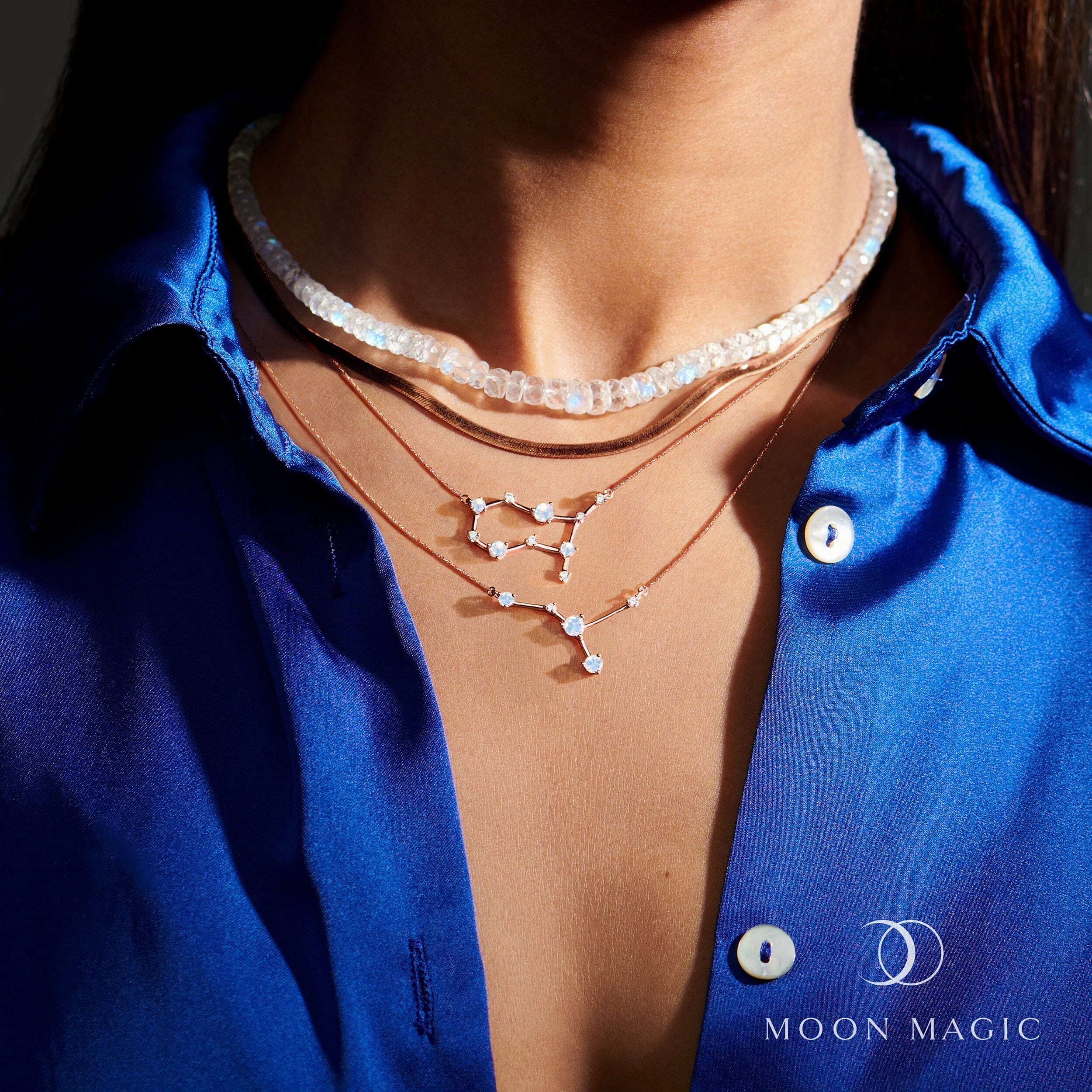 Moonstone Diamond Necklace - Gemini Zodiac Constellation - Image 15