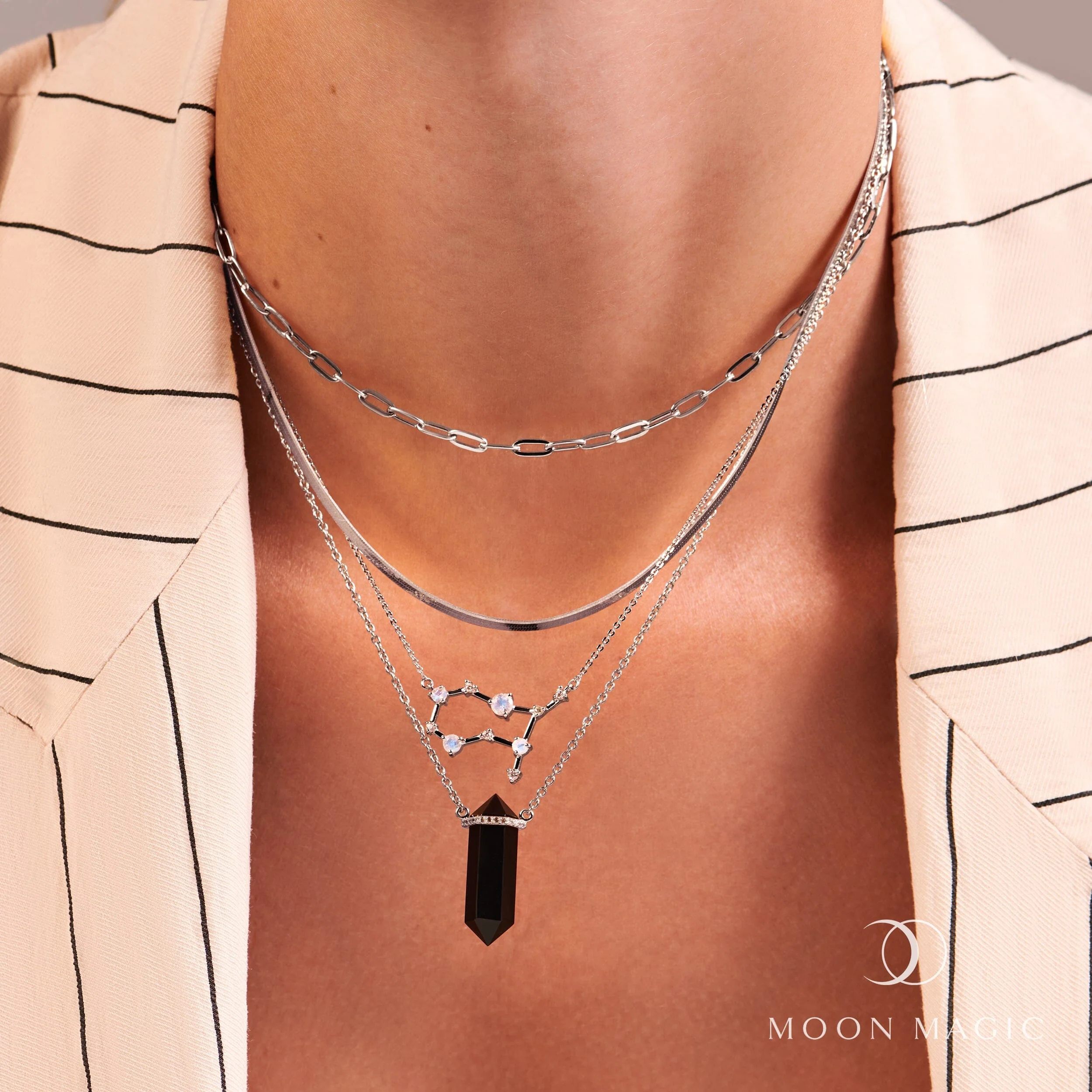 Moonstone Diamond Necklace - Gemini Zodiac Constellation - Image 9