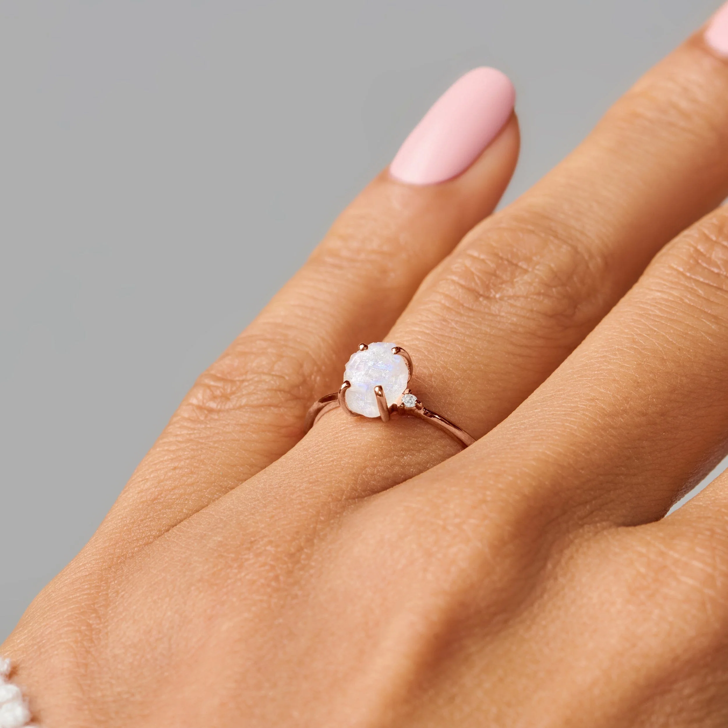 Moonstone Lab Diamond Ring - Petite Raw Allure - Image 15