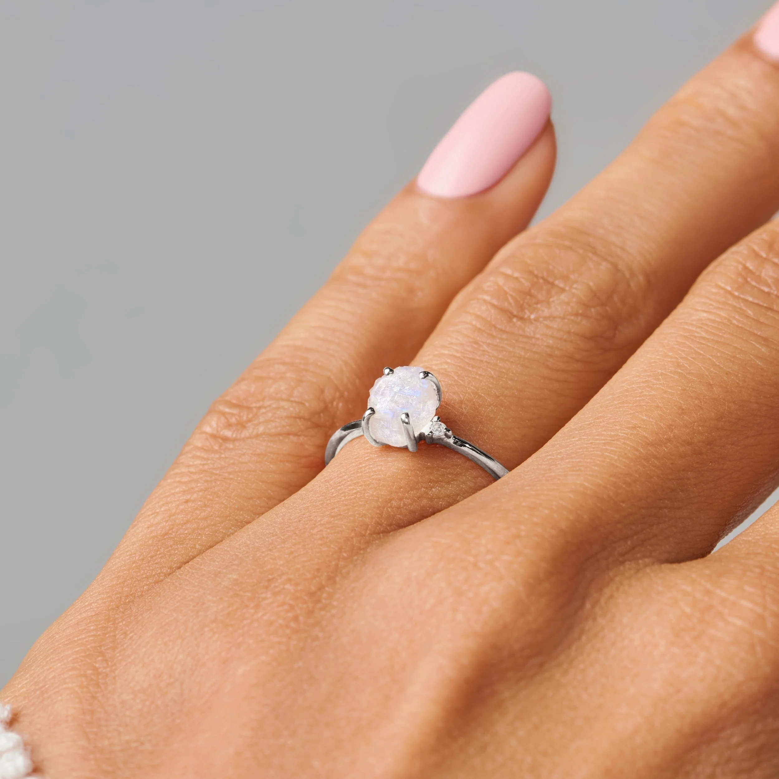 Moonstone Lab Diamond Ring - Petite Raw Allure - Image 12