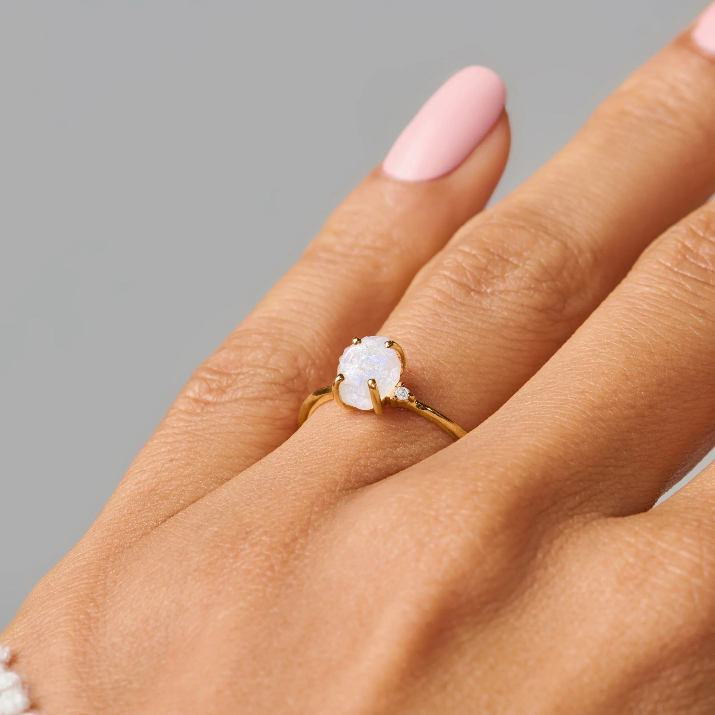 Moonstone Lab Diamond Ring - Petite Raw Allure - Image 18
