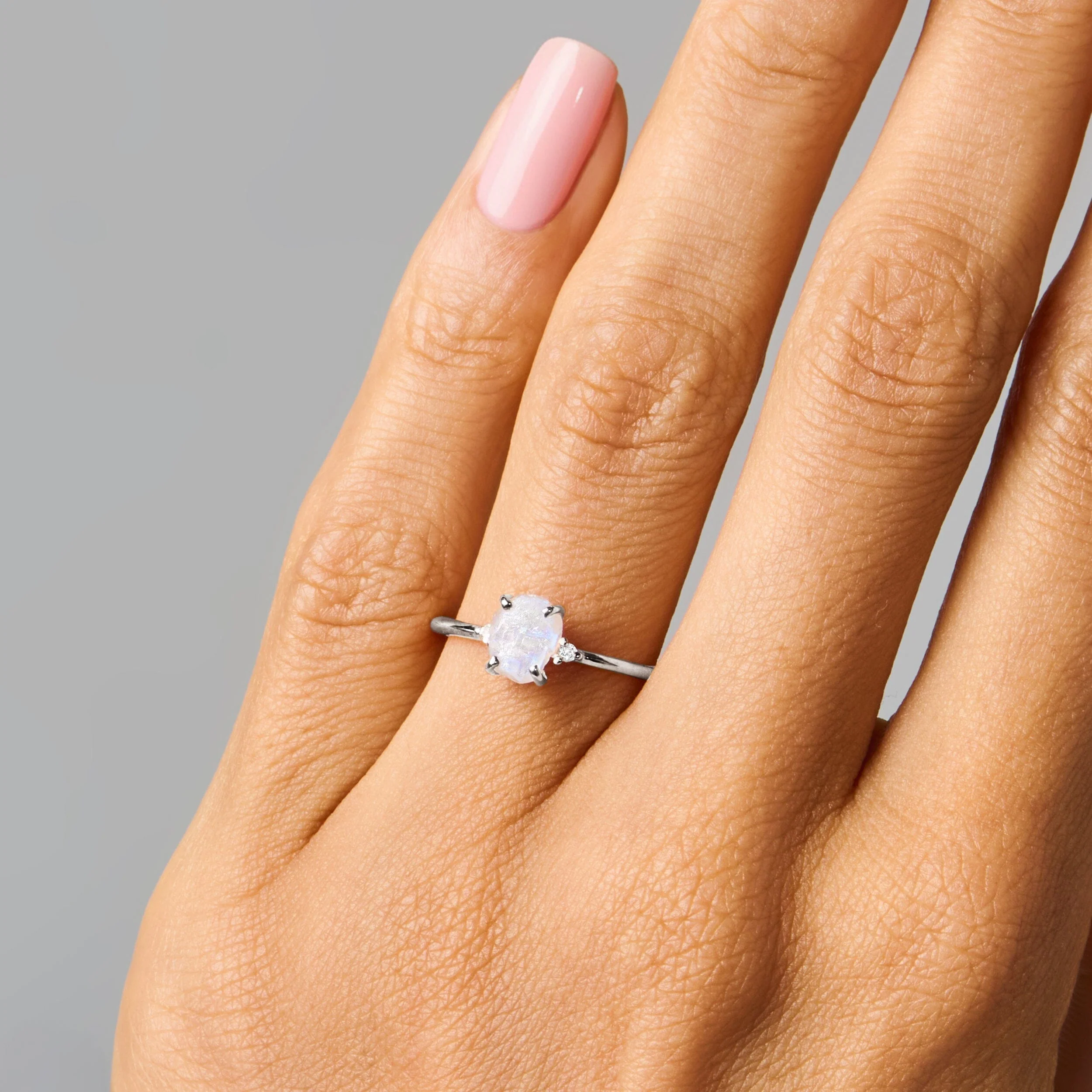 Moonstone Lab Diamond Ring - Petite Raw Allure - Image 5