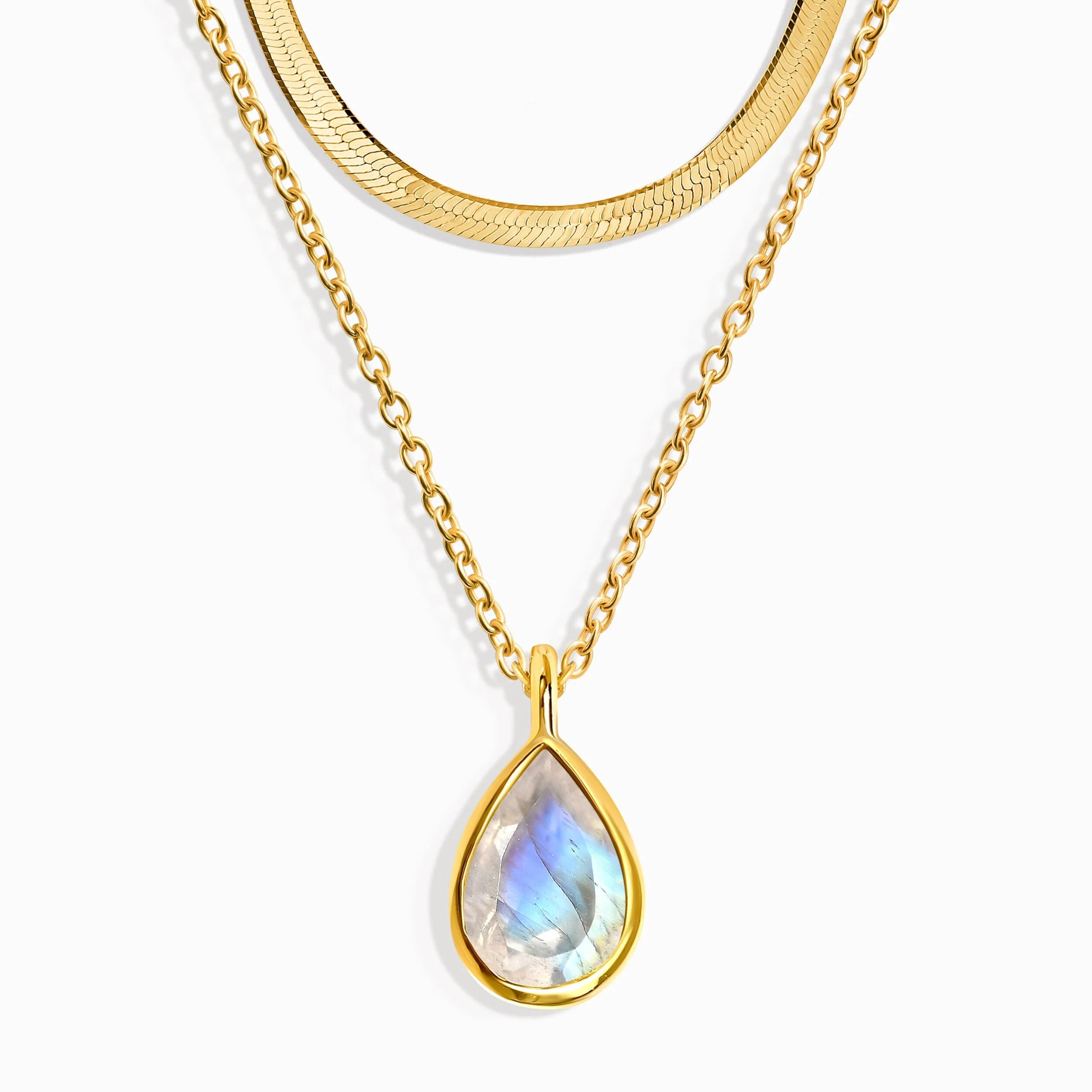 Moonstone Hidden Heart Necklace & Herringbone Chain - Image 5